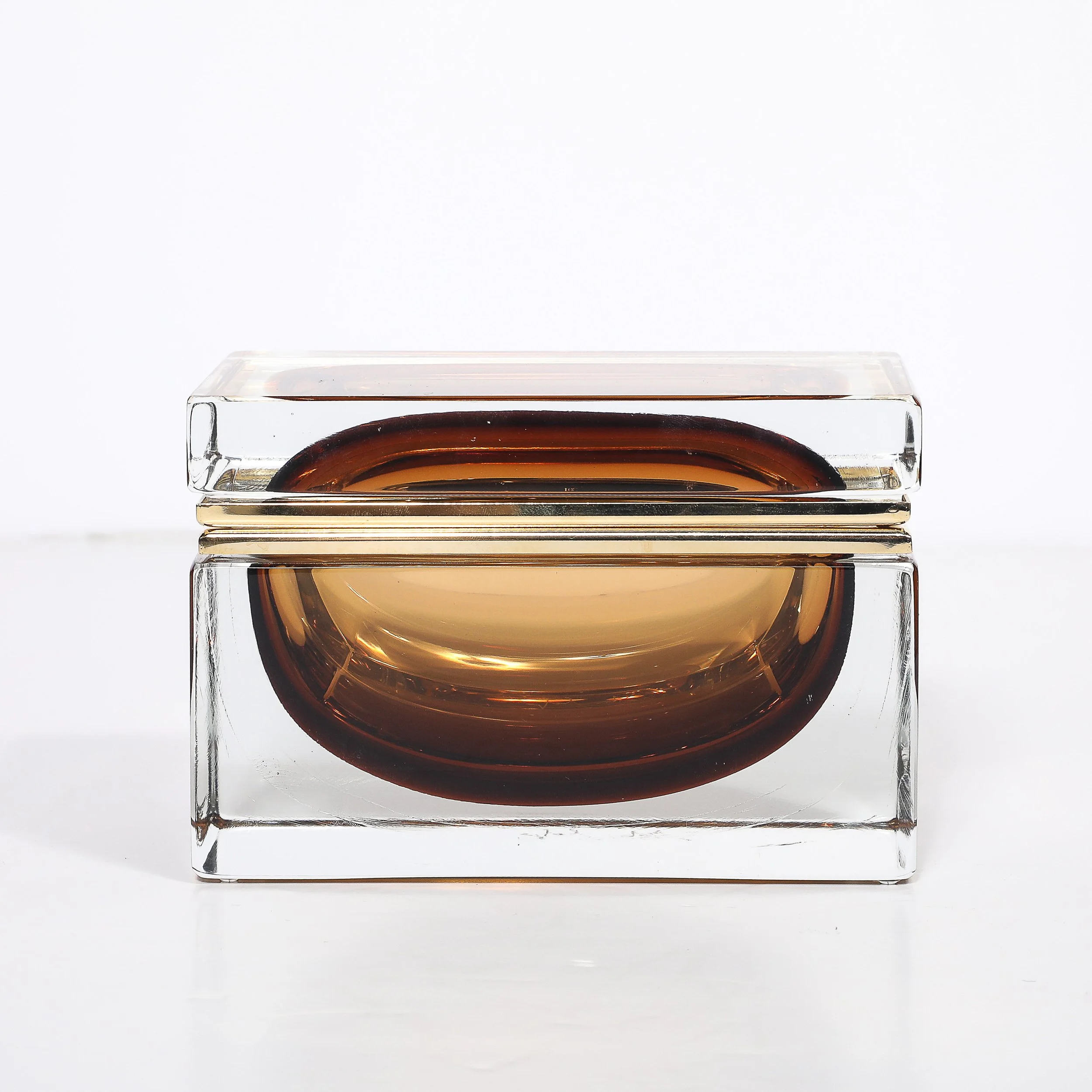 Modernist Hand-Blown Murano Glass Box in Citrine W: Polished Brass Fittings - High Style Deco 10.jpg