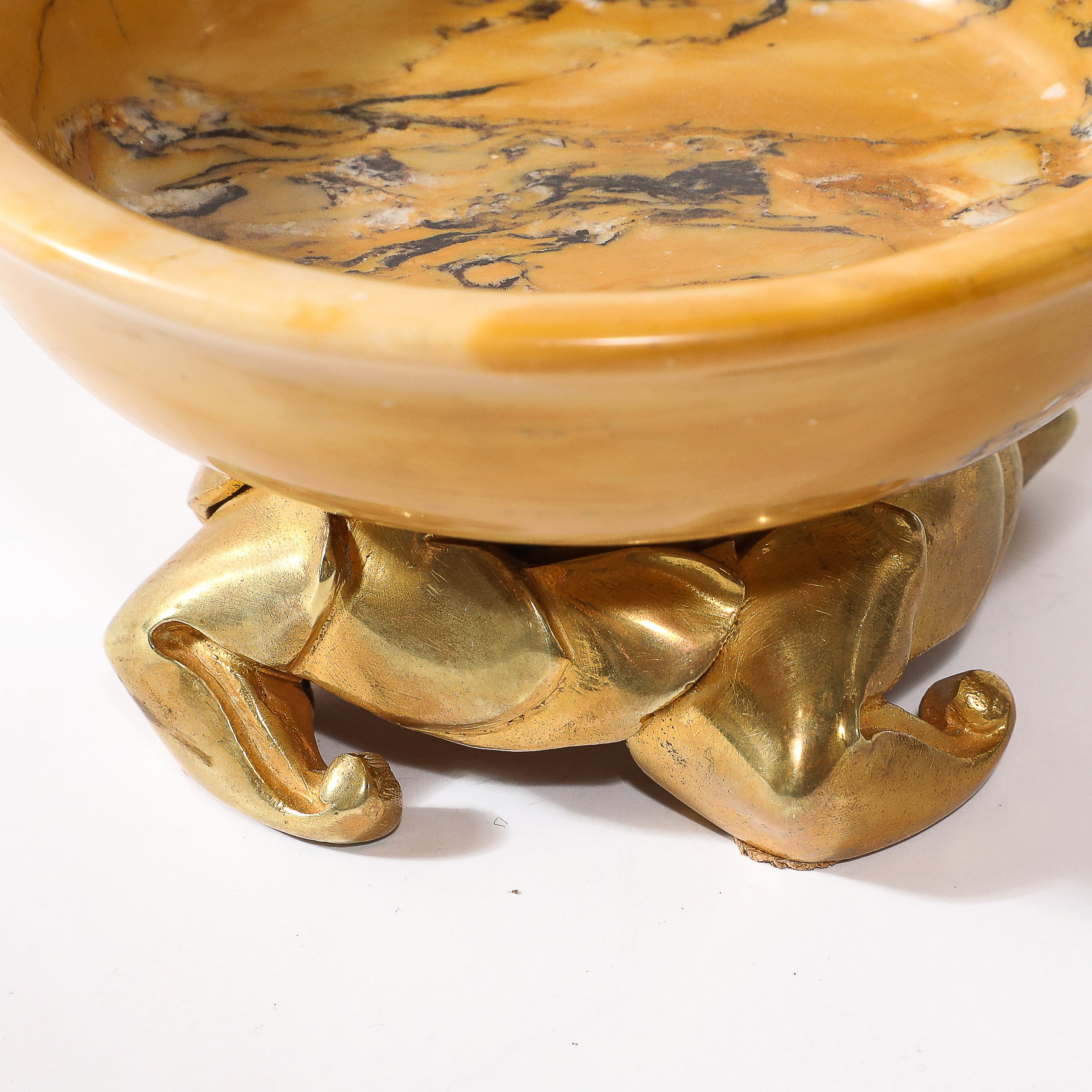 Art Deco Amber Gold Marble Dish with Stylized Gilt Bronze Base - High Style Deco 2.jpg