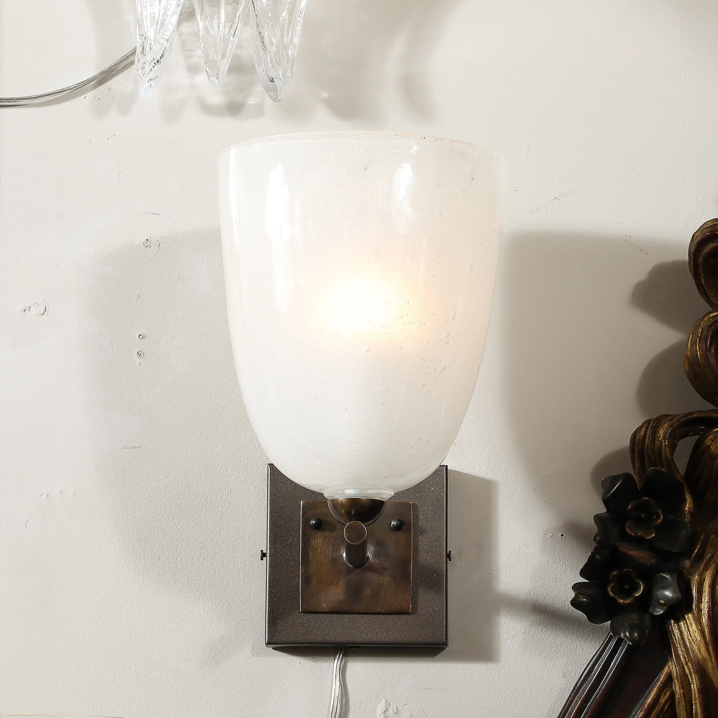 Pair of Modernist Hand-Blown Murano Glass Pulegoso Sconces in Oil Rubbed Bronze - High Style Deco 1.jpg