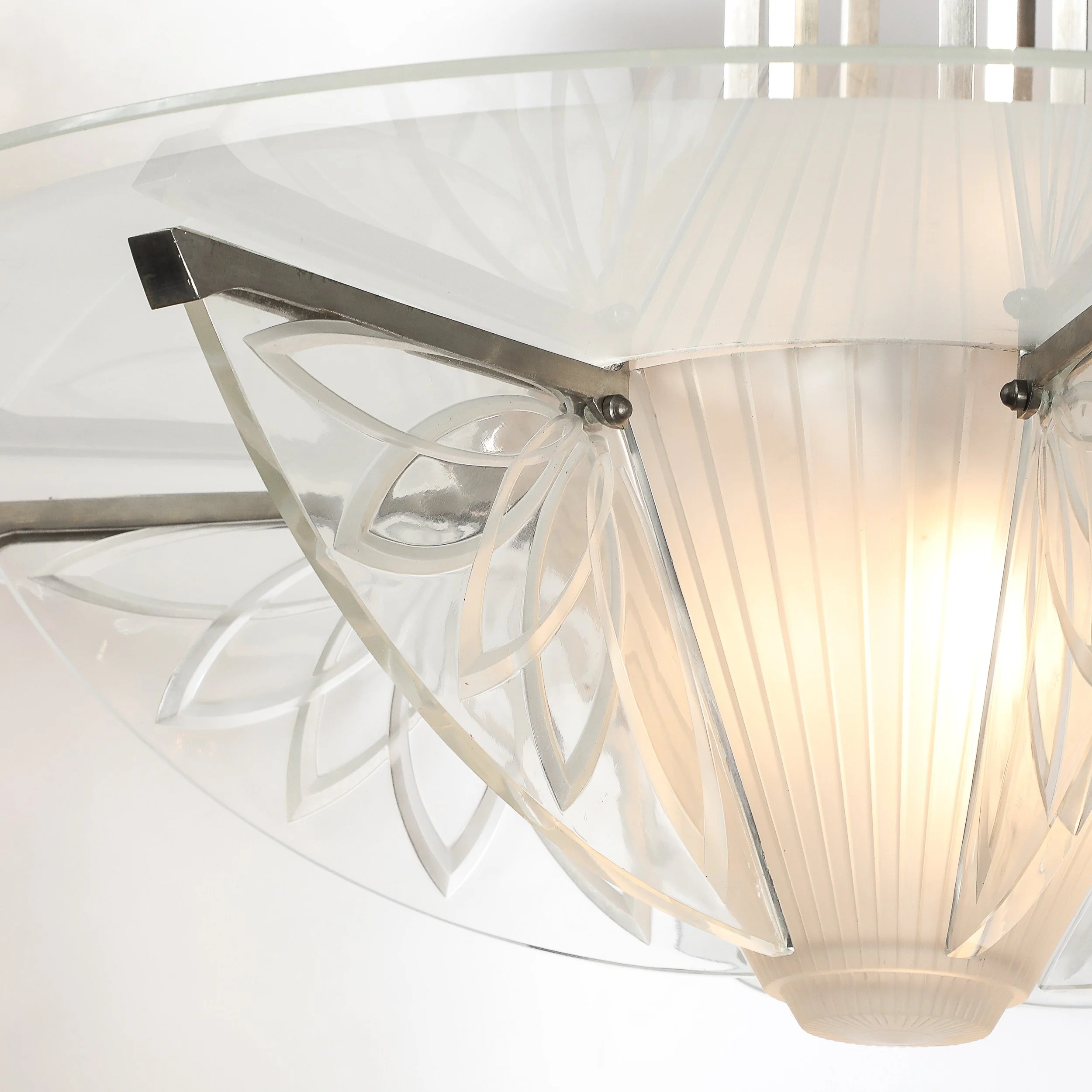 Art Deco Machine Age Frosted, Etched Glass & Nickel Chandelier by Pierre D'Avsen - High Style Deco 6.jpg