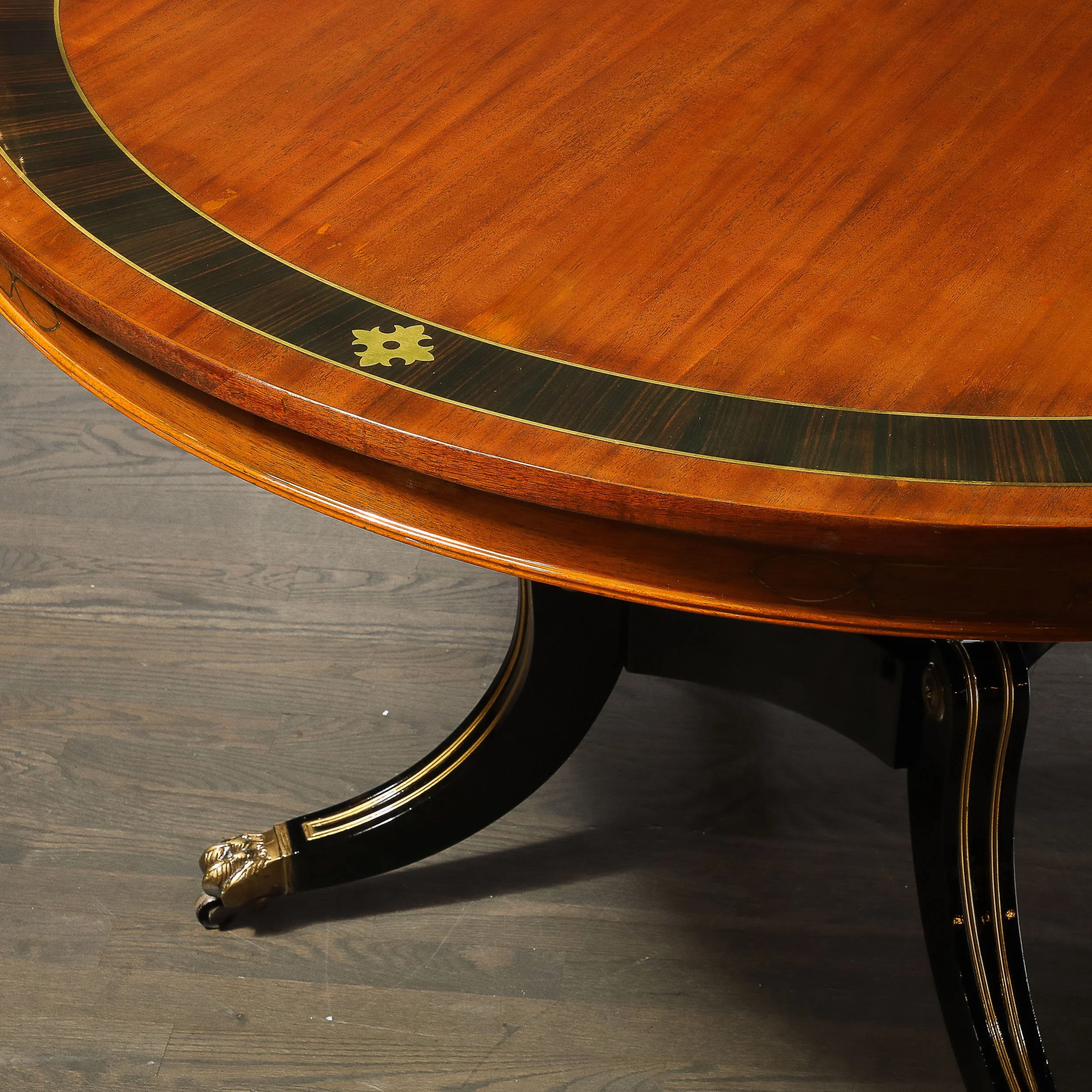 Neoclassical Center Table in Macassar W: Brass Heraldic Inlays & Black Lacquer - High Style Deco 3.jpg