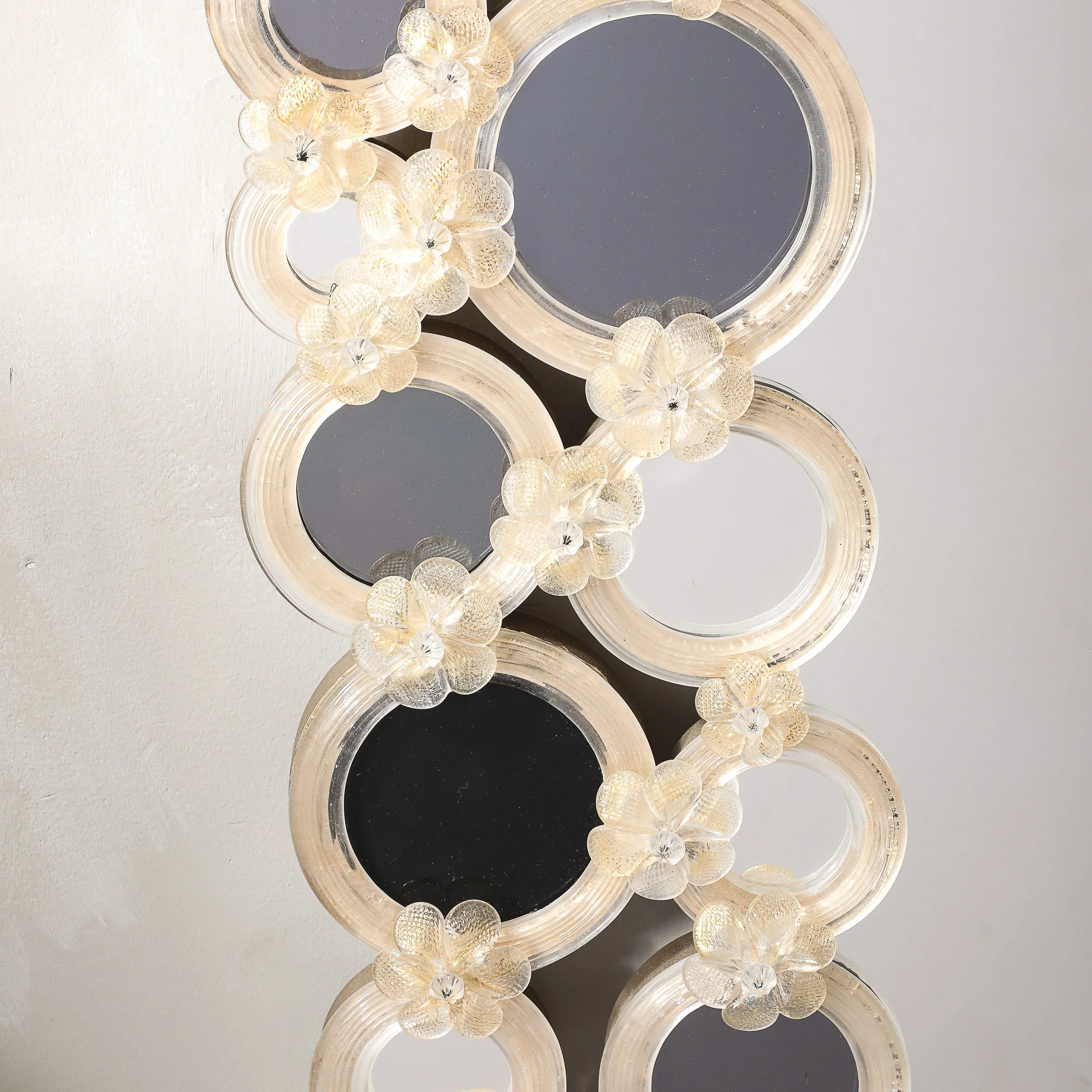 Modernist Hand-Blown Murano Glass Mirror w: Florets in 24K Gold Border Detailing - High Style Deco 16.jpg