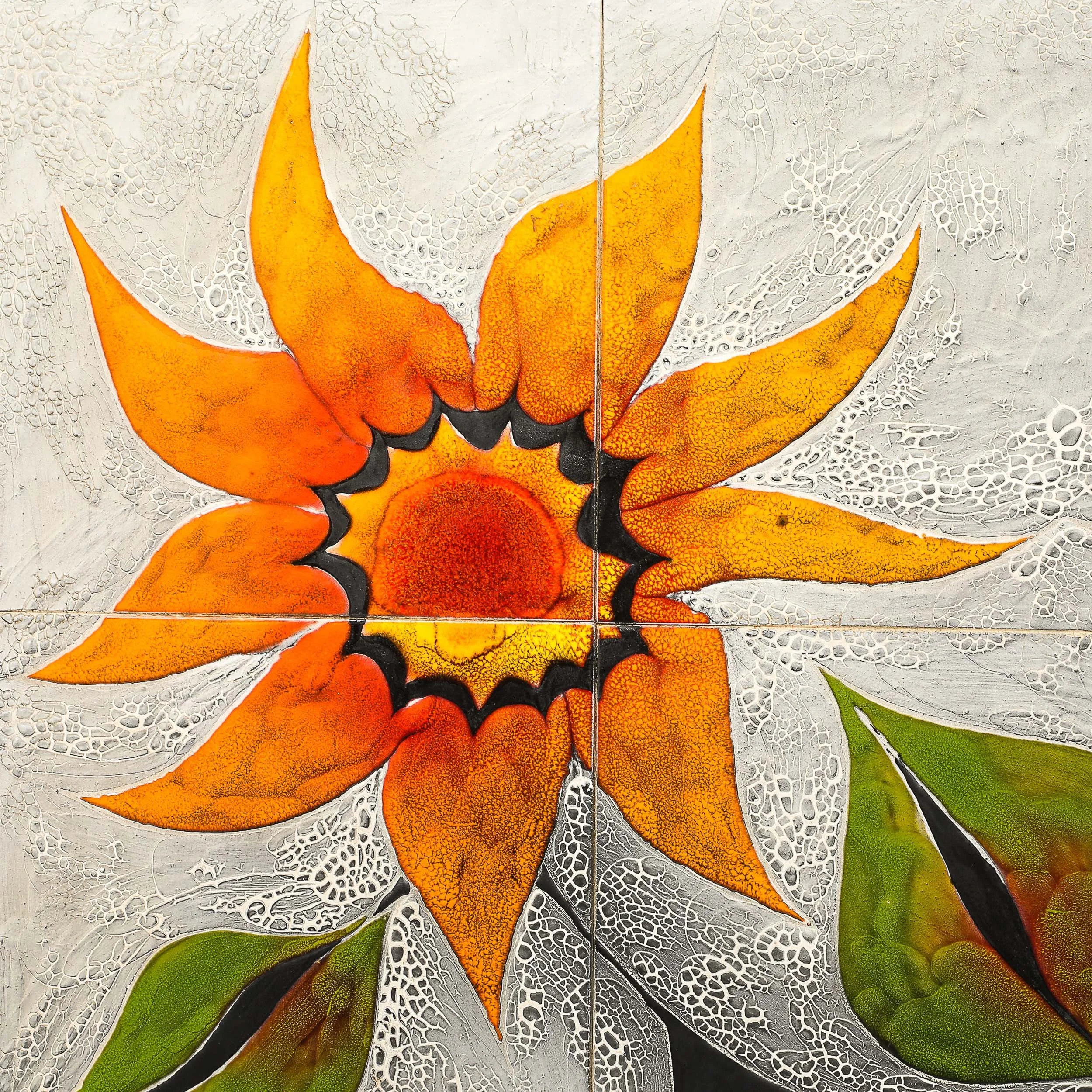Modernist Ceramic Tile Wall Plaque of Sunflowers Signed Gilbert Valentin - High Style Deco 5.jpg