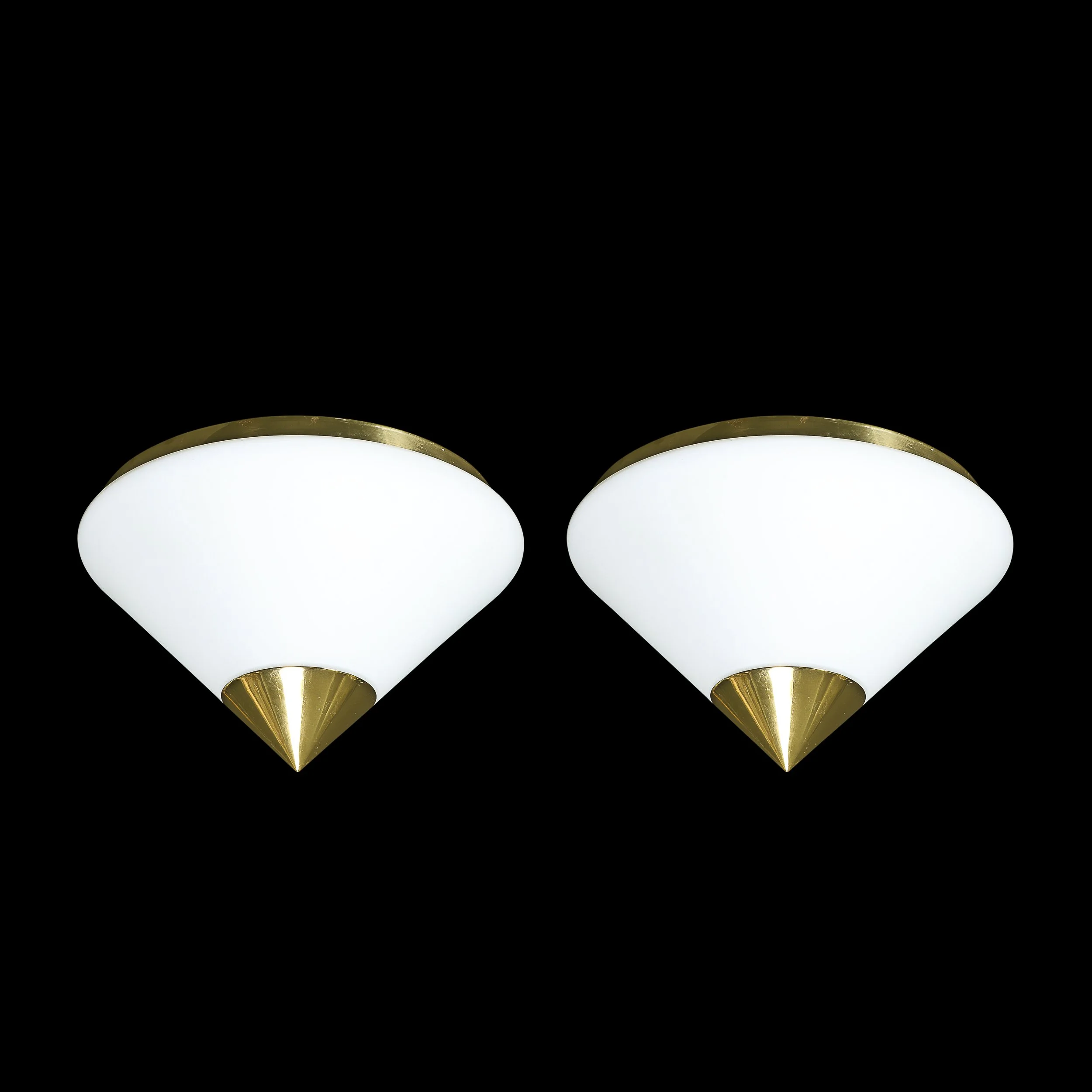Mid-Century Frosted Glass Conical Flush-mounts w: Brass Fittings by Limburgh - High Style Deco 4.jpg