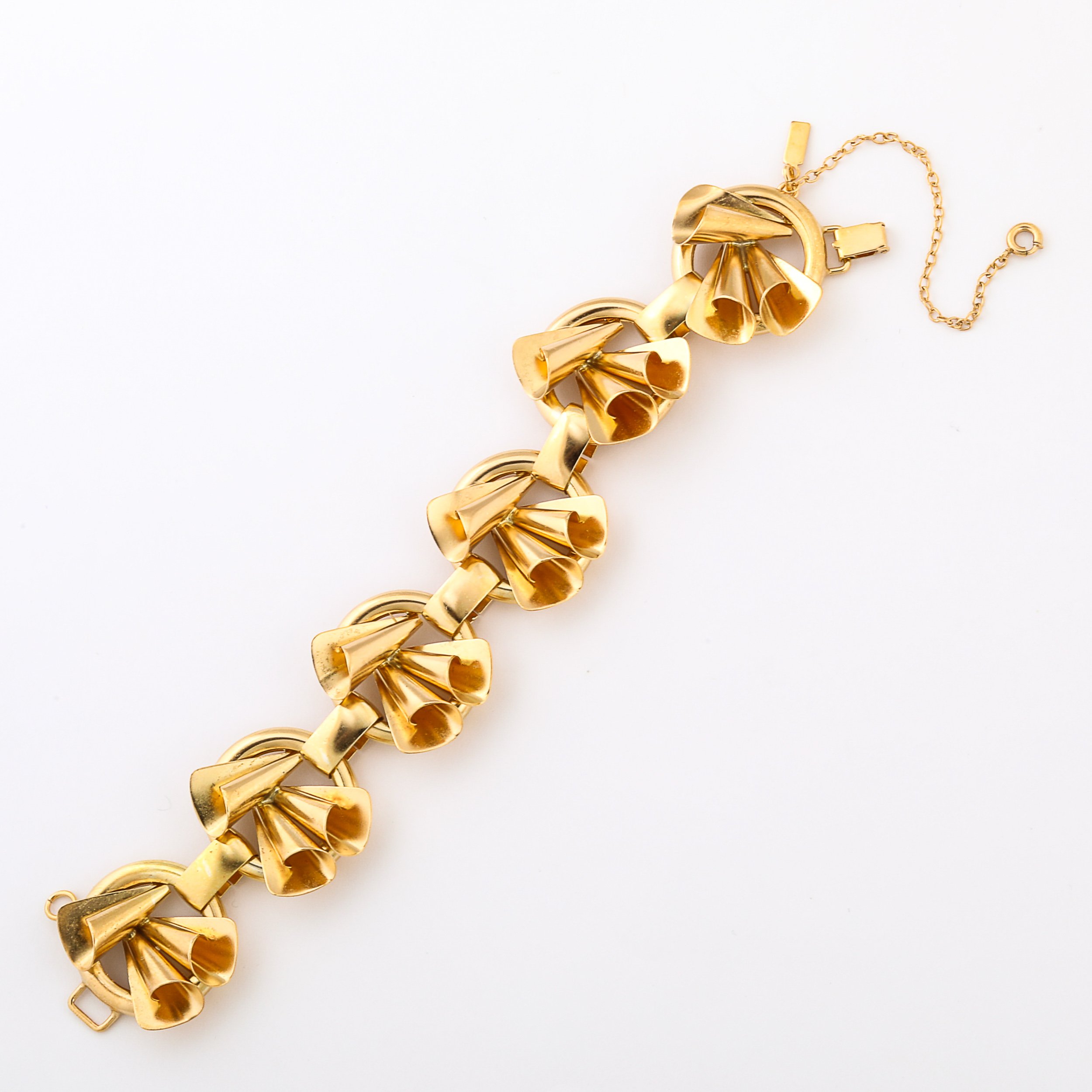 Retro Sterling & Gold Washed Sculptural Geometric Scroll Form Bracelet - High Style Deco 1.jpg