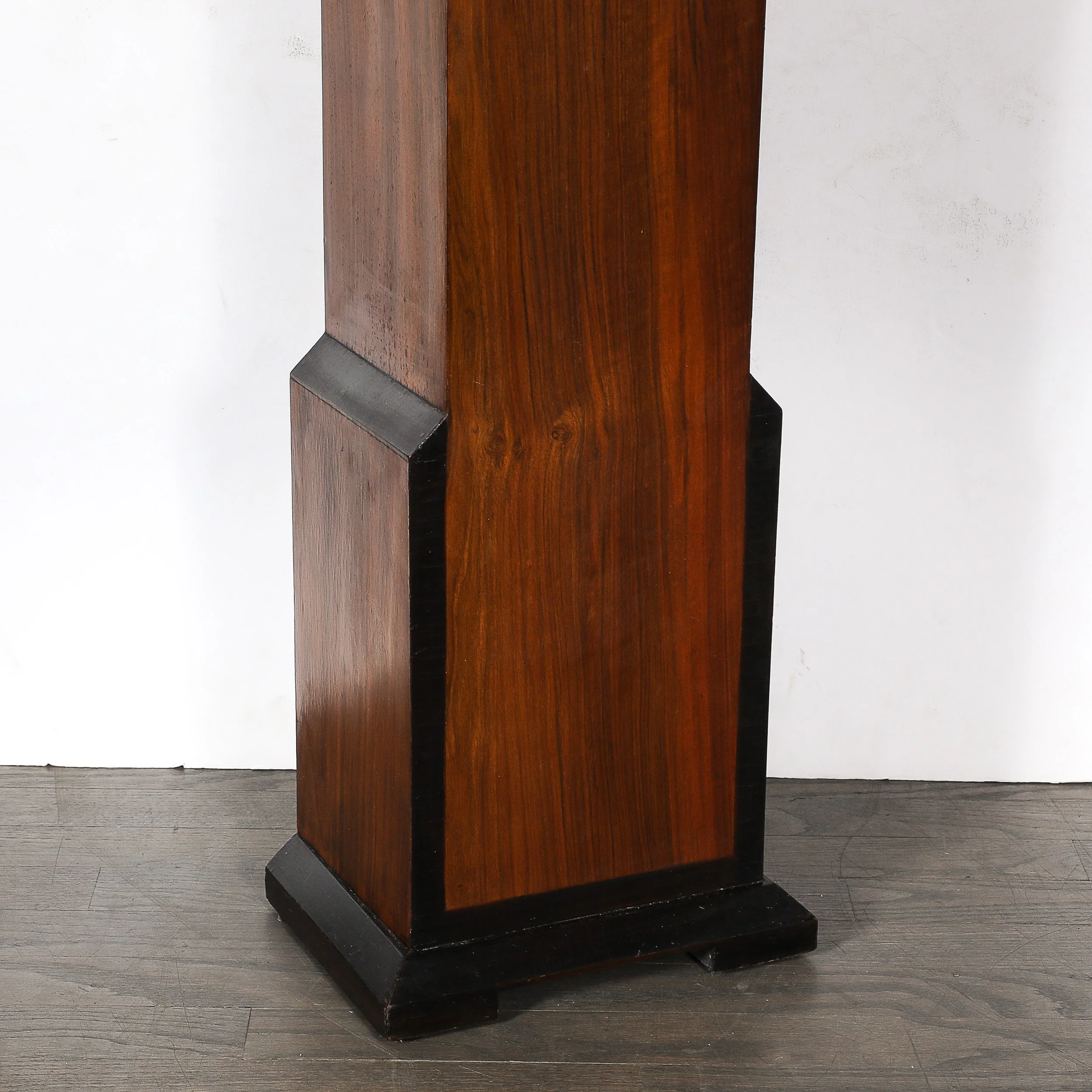 Art Deco Walnut Grandfather Clock w: Deco Numeral Dial and Black Lacquered Base - High Style Deco 13.jpg