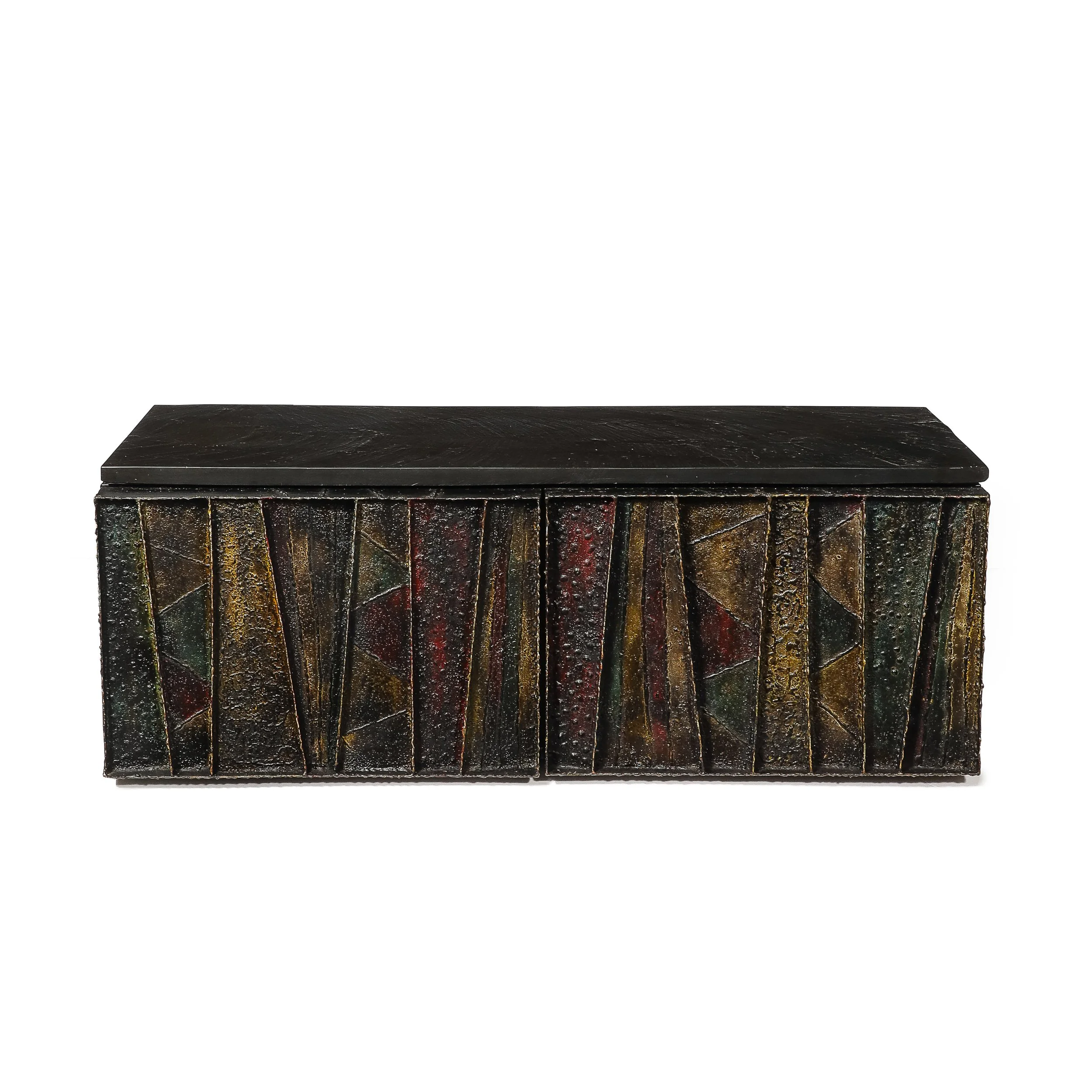 Mid-Century Brutalist Wall Mounted Patchwork Console Table Signed Paul Evans - High Style Deco 1.jpg