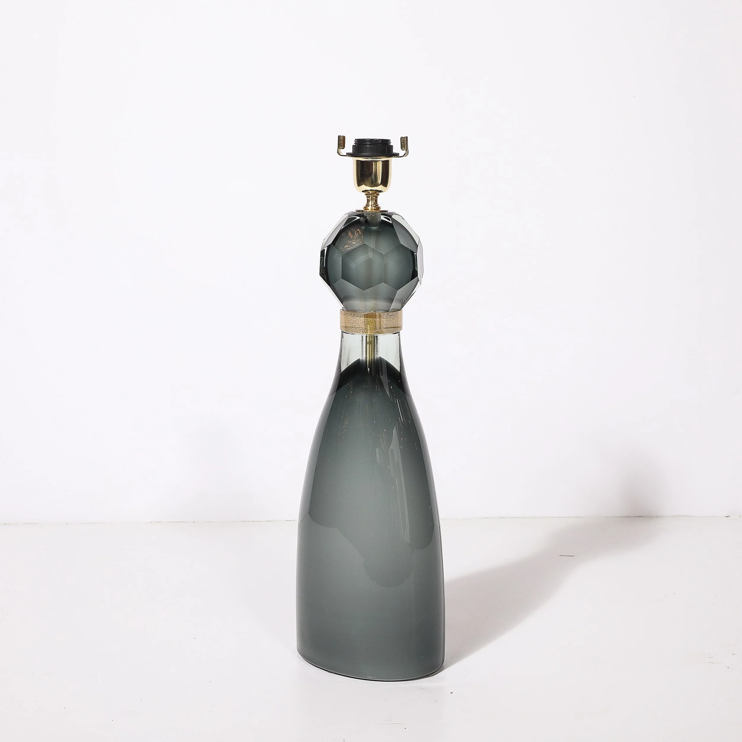 Modernist Faceted Smoked Graphite Murano Glass Hourglass Form Table Lamps - High Style Deco 6.jpg