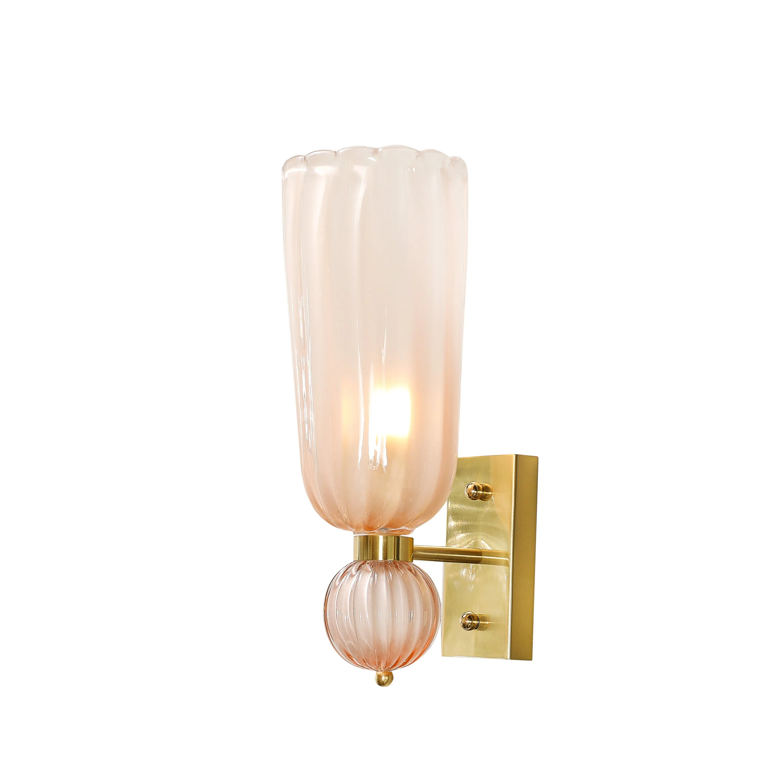 Modernist Hand-Blown Fluted Murano Glass Sconces w: Orbital Drop in Frosted Rose - High Style Deco 3.jpg