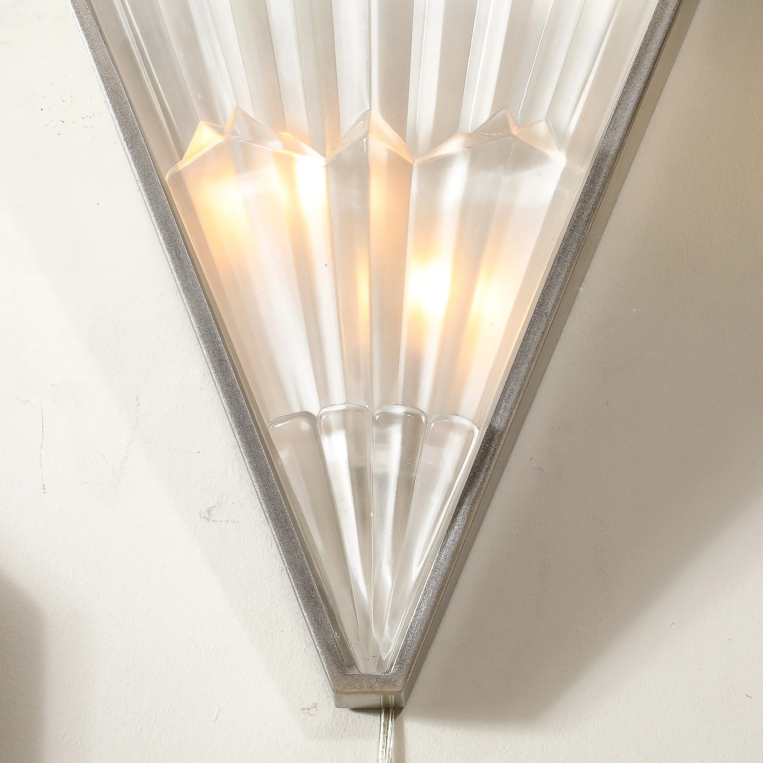 Pair of Art Deco Skyscraper Style Frosted Glass Sconces W: Custom Nickel Frames - High Style Deco 2.jpg