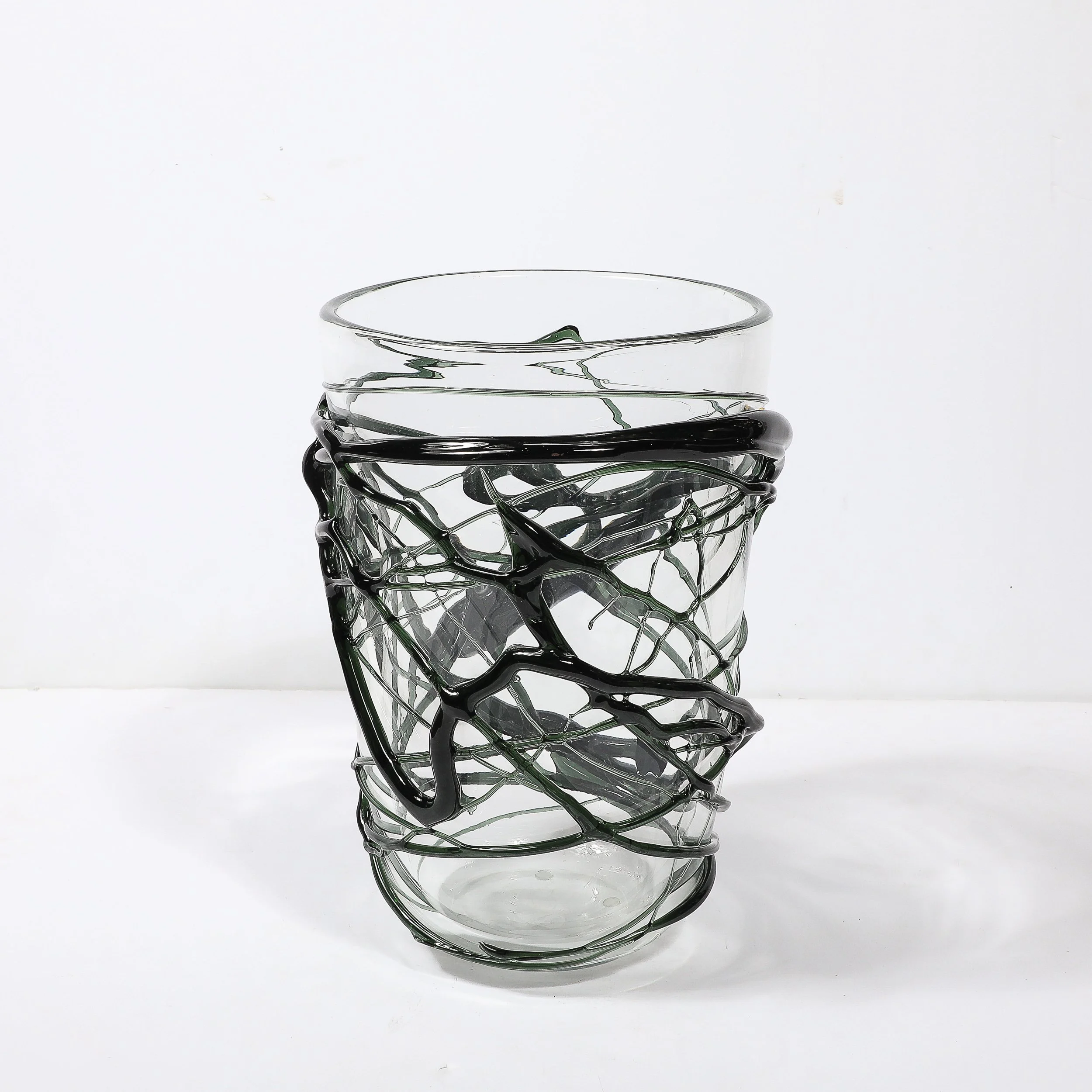 Hand-Blown Murano Glass Vases with Organic Viridian Green Sculptural Striations - High Style Deco 28.jpg