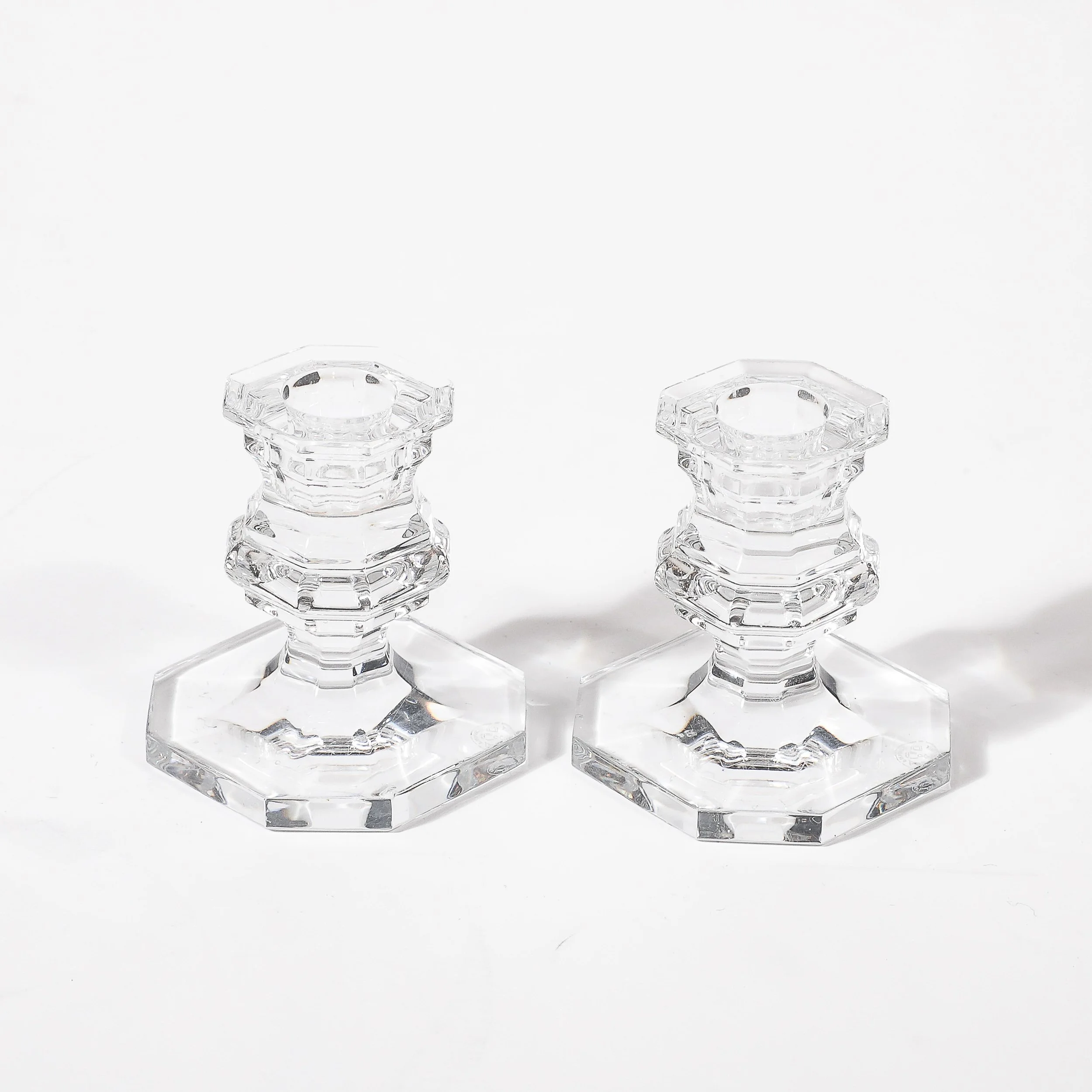 Pair of Classical Regency Giftware Crystal Candlestick Holders Signed Baccarat - High Style Deco 7.jpg