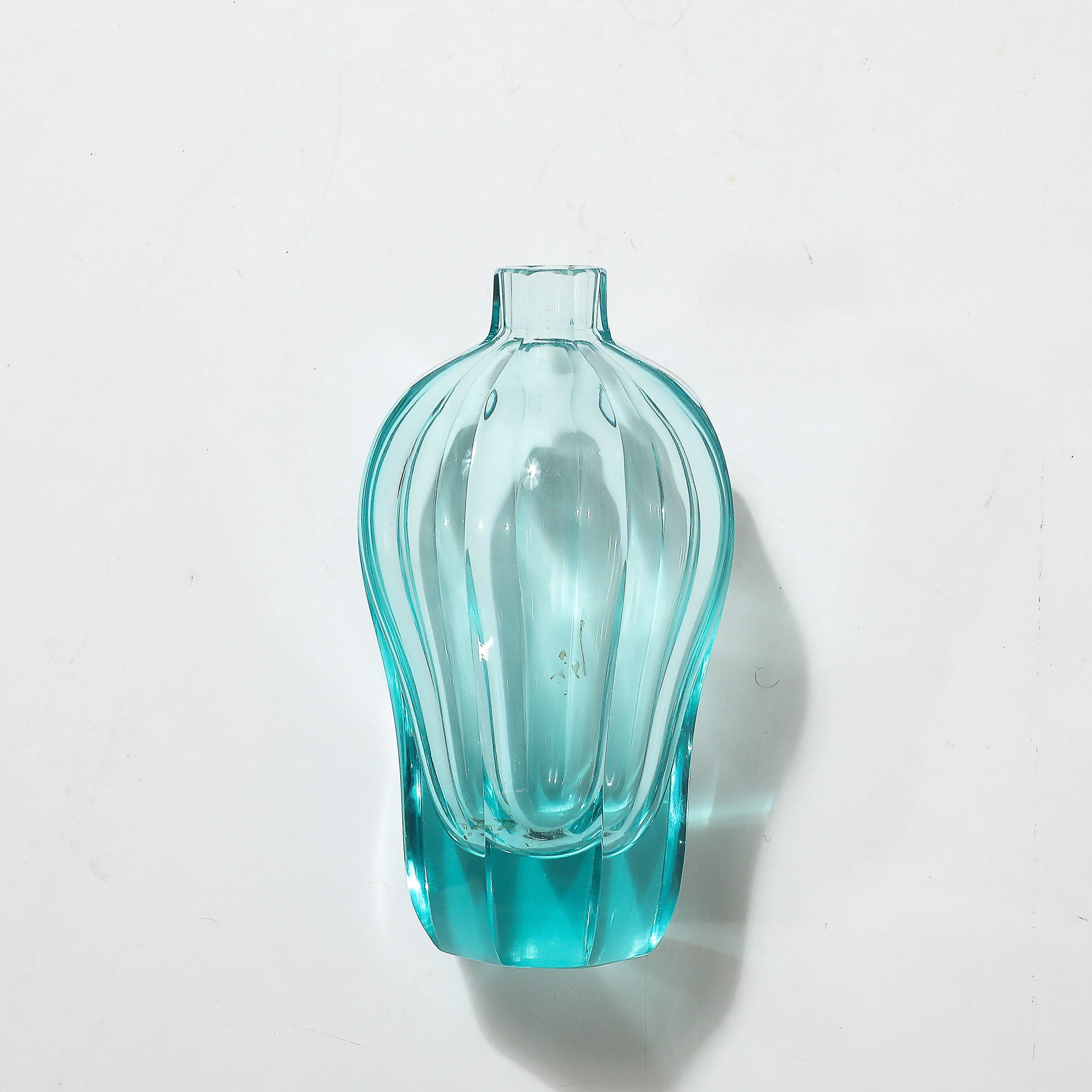 Art Deco Faceted Cut Crystal Vase in Aquamarine Hue signed Moser - High Style Deco 15.jpg