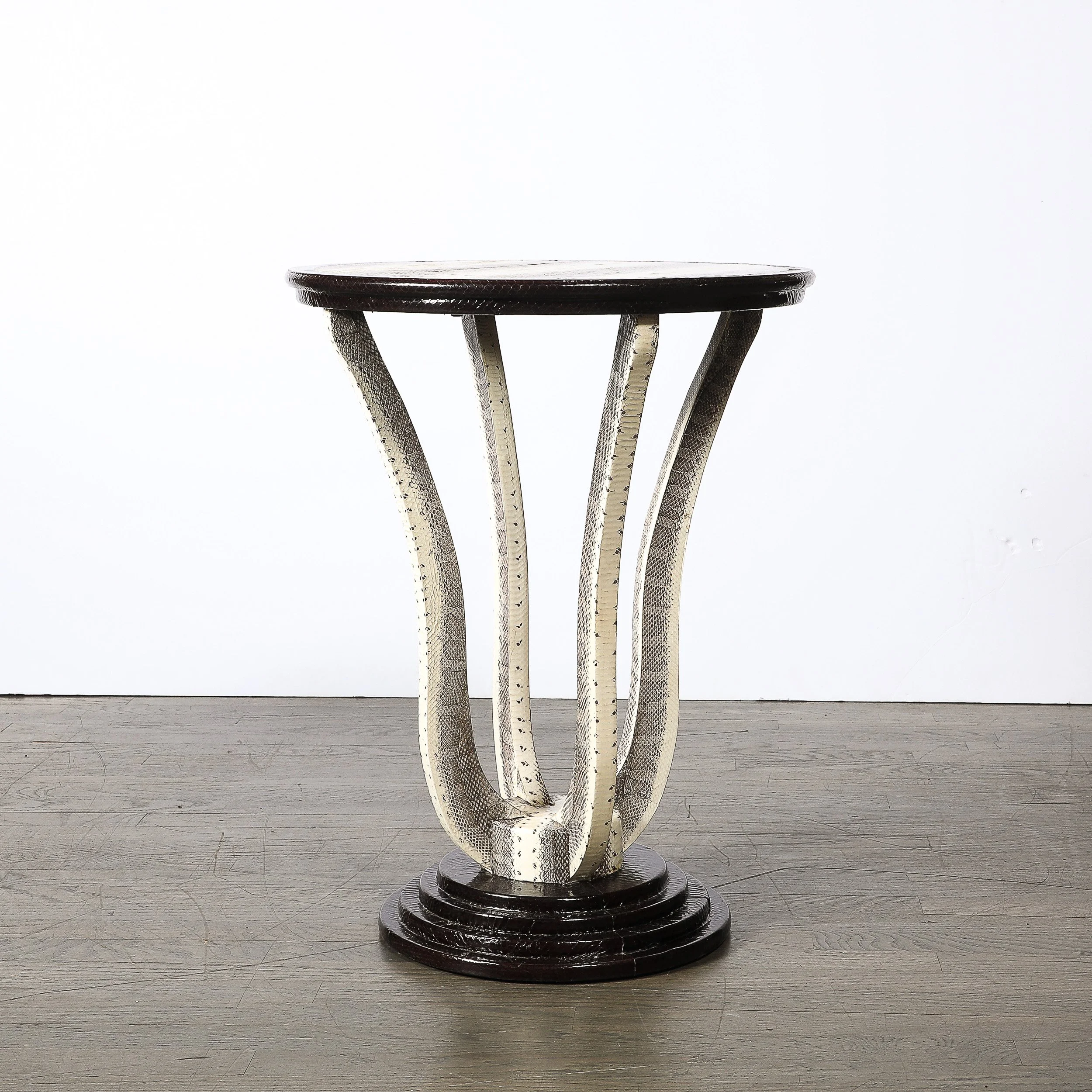 Mid-Century Gueridon Table in Python Leather with Stepped Base by Karl Springer - High Style Deco 12.jpg
