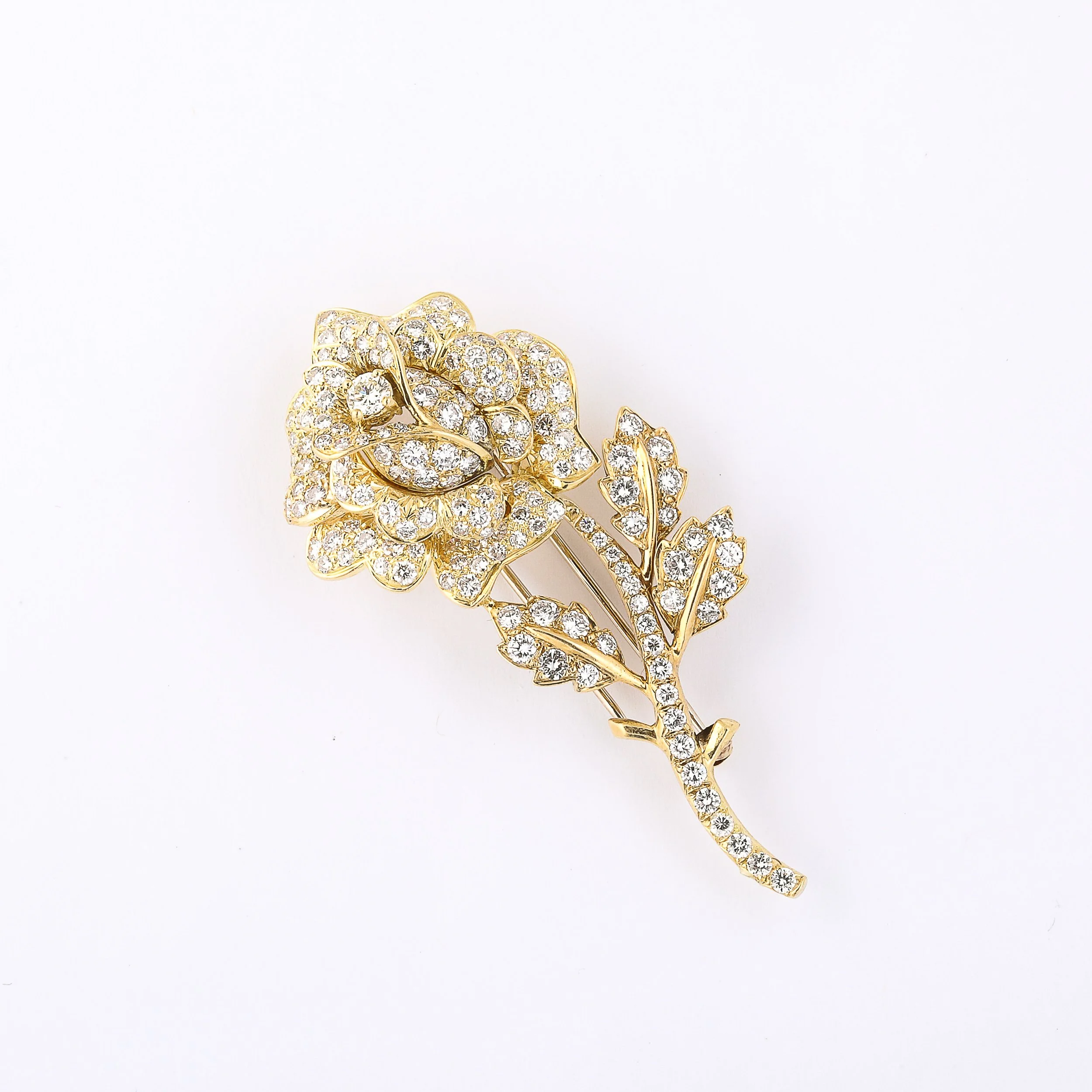 Estate 3 Carat Diamond Encrusted Rose Brooch in 18kt Gold - High Style Deco 1.jpg