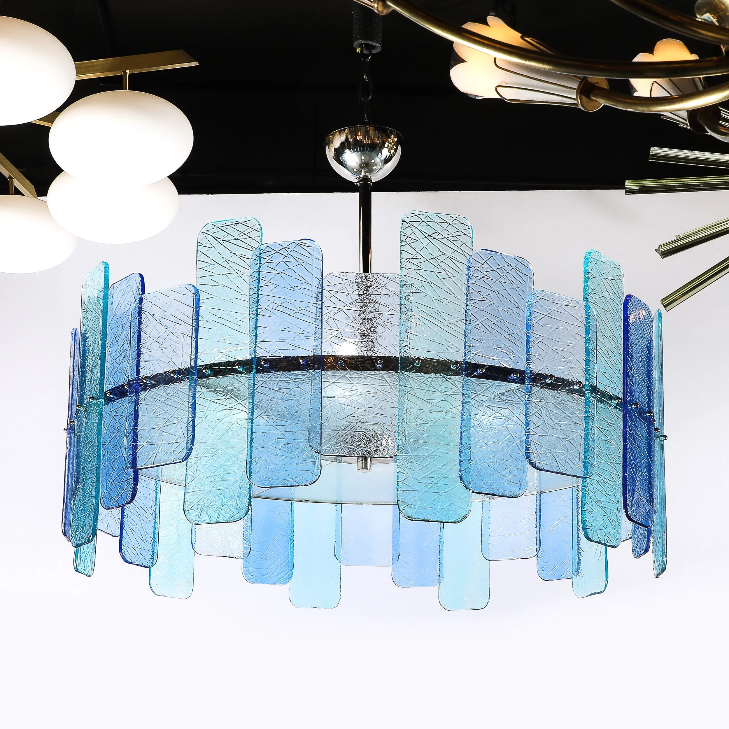 Modernist Hand-Blown Mixed Blue Murano Glass Paneled Chandelier with Diffuser - High Style Deco 1.jpg