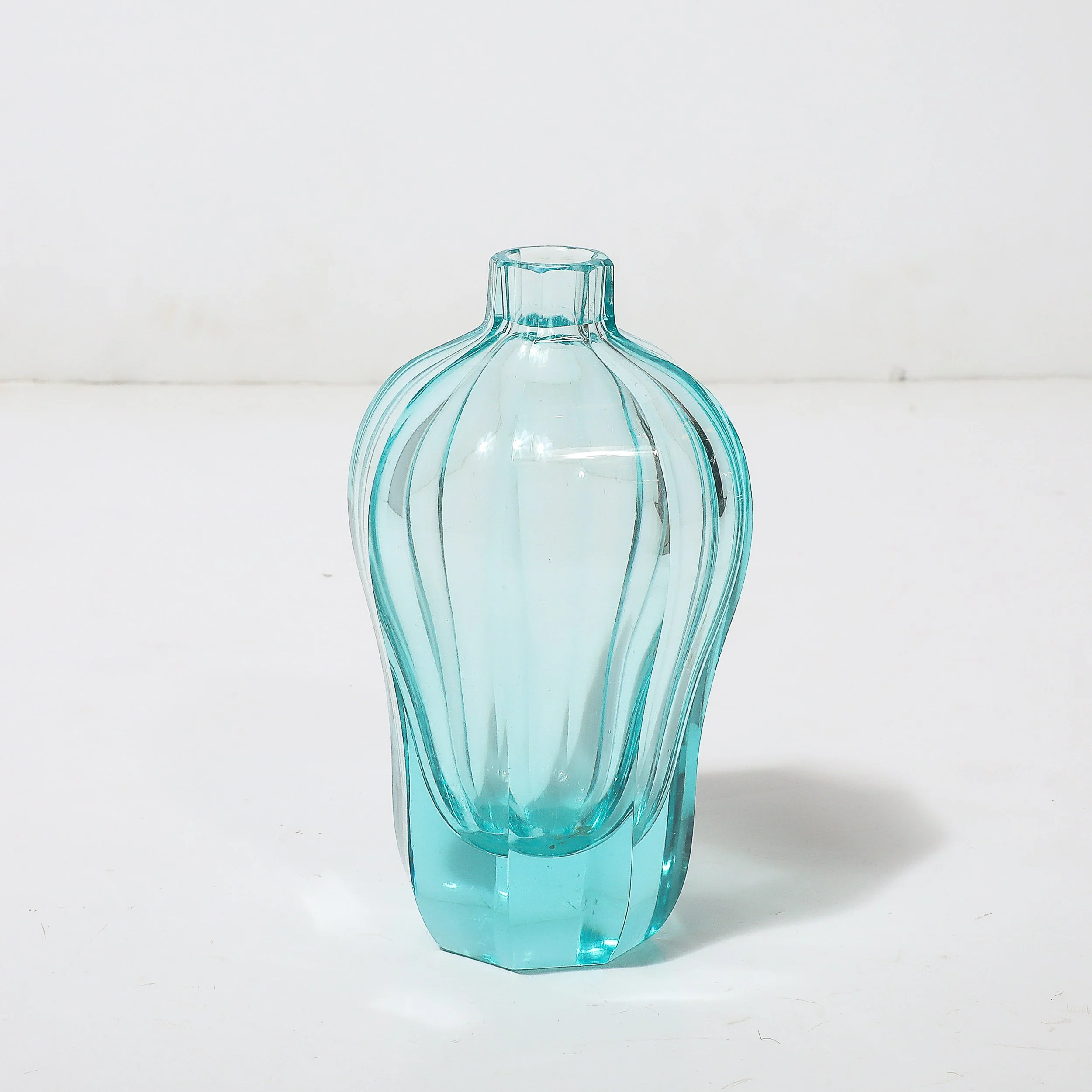 Art Deco Faceted Cut Crystal Vase in Aquamarine Hue signed Moser - High Style Deco 4.jpg