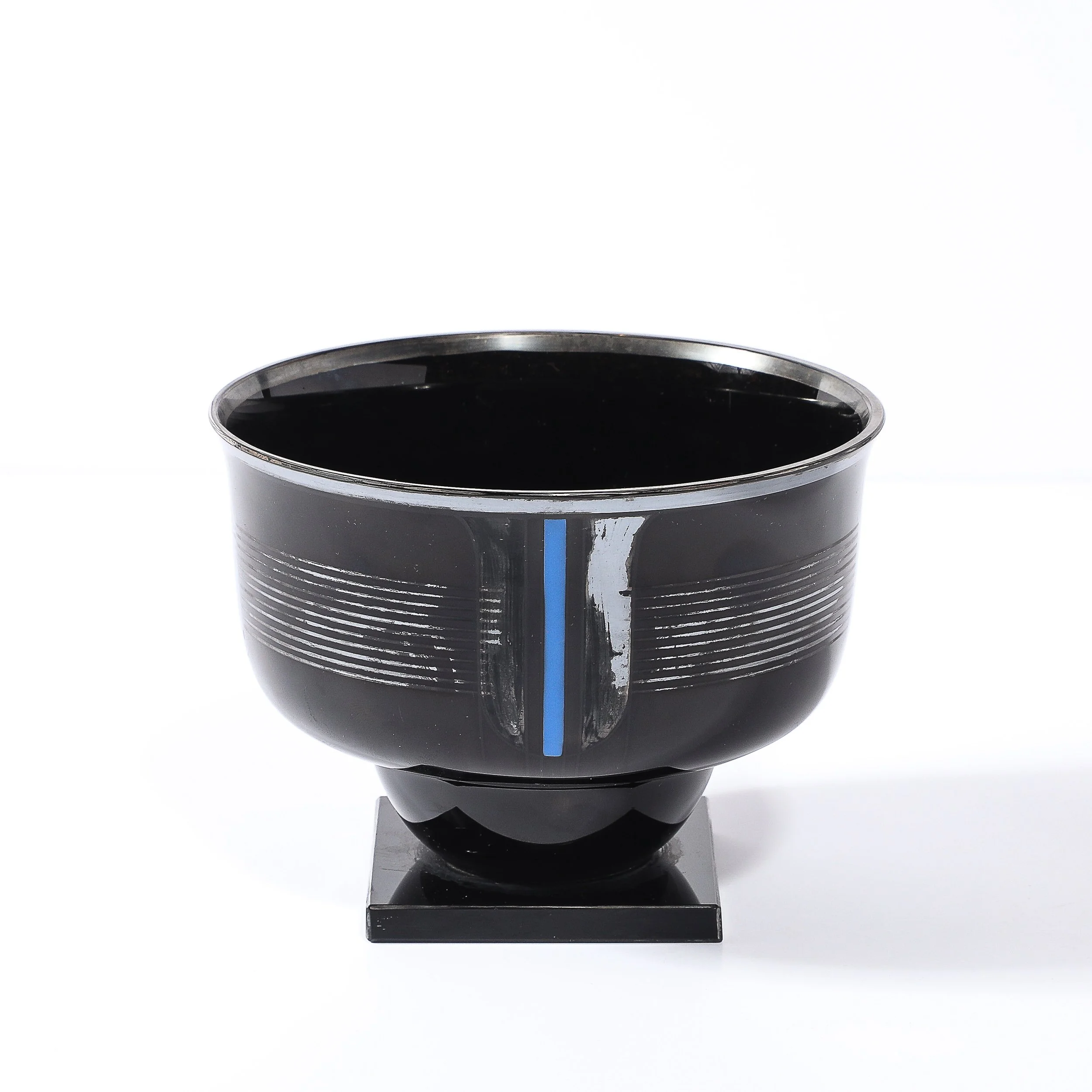 Art Deco Silvered Black Glass Linear Detailed Bowl signed HEM by Michel Herman - High Style Deco 11.jpg