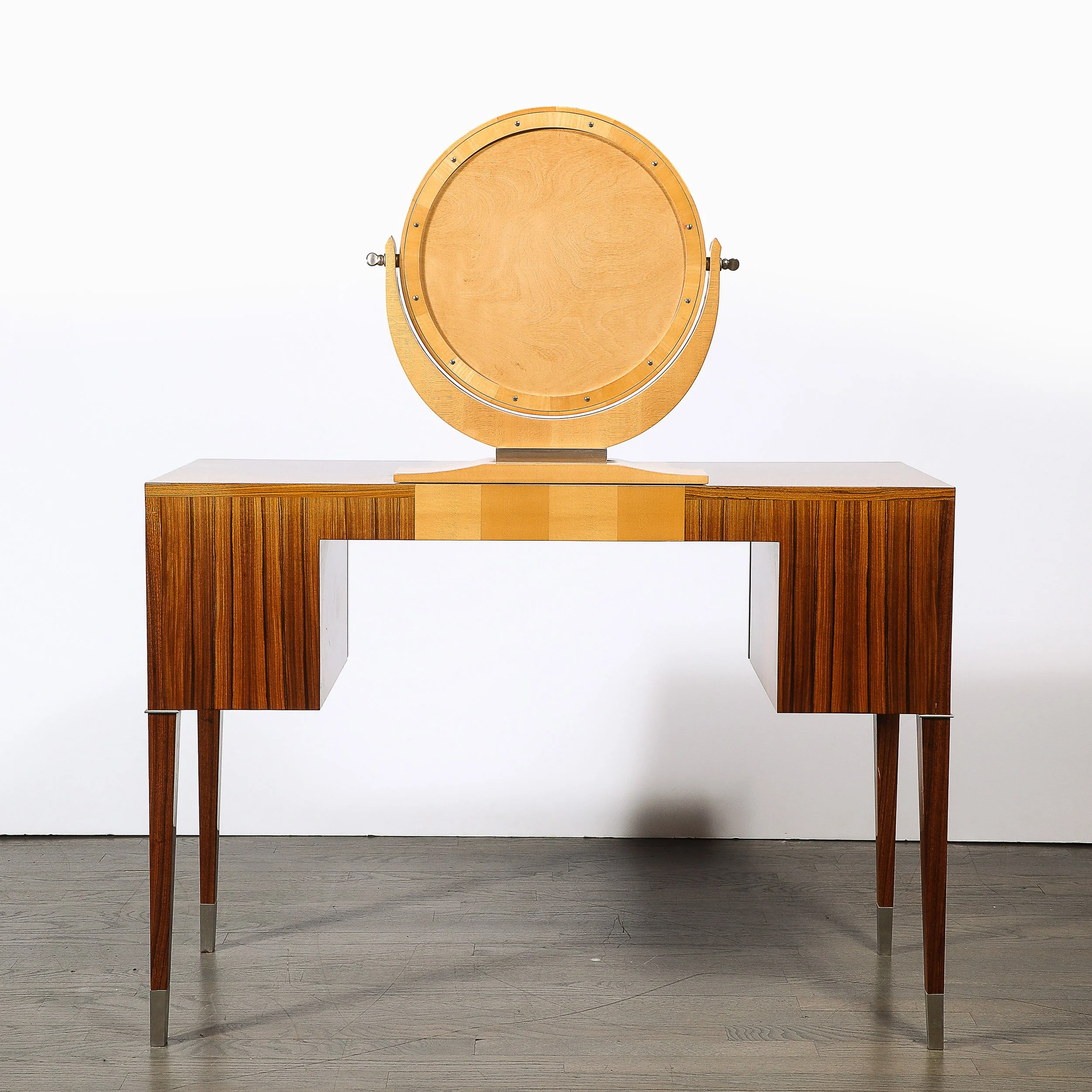 Art Deco Style Rosewood & Sycamore Vanity w: Bakelite, Mirror & Nickel Sabots - High Style Deco 13.jpg