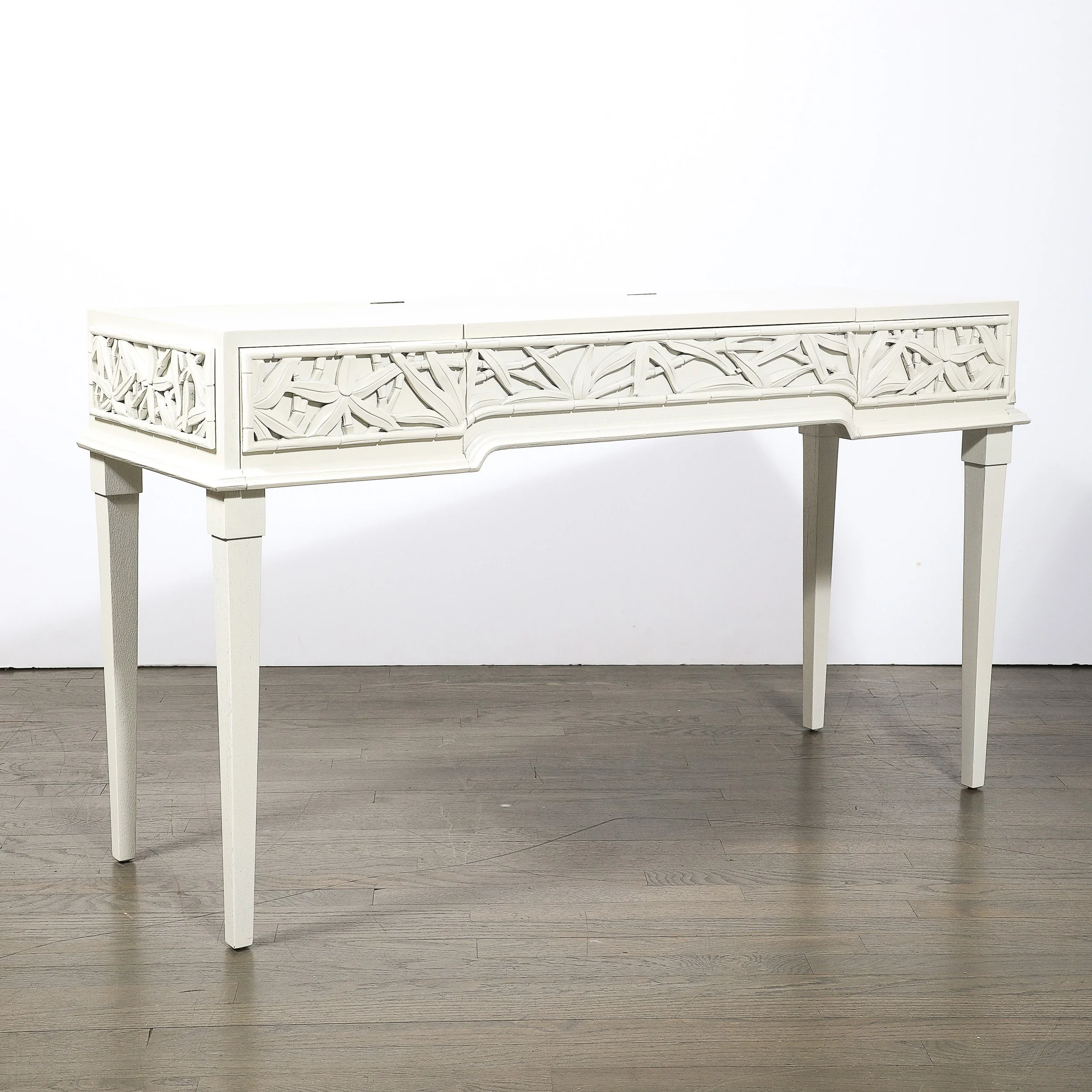 Mid-Century Vanity:Writing Desk w: Carved Bamboo Motif Signed James Mont - High Style Deco 22.jpg