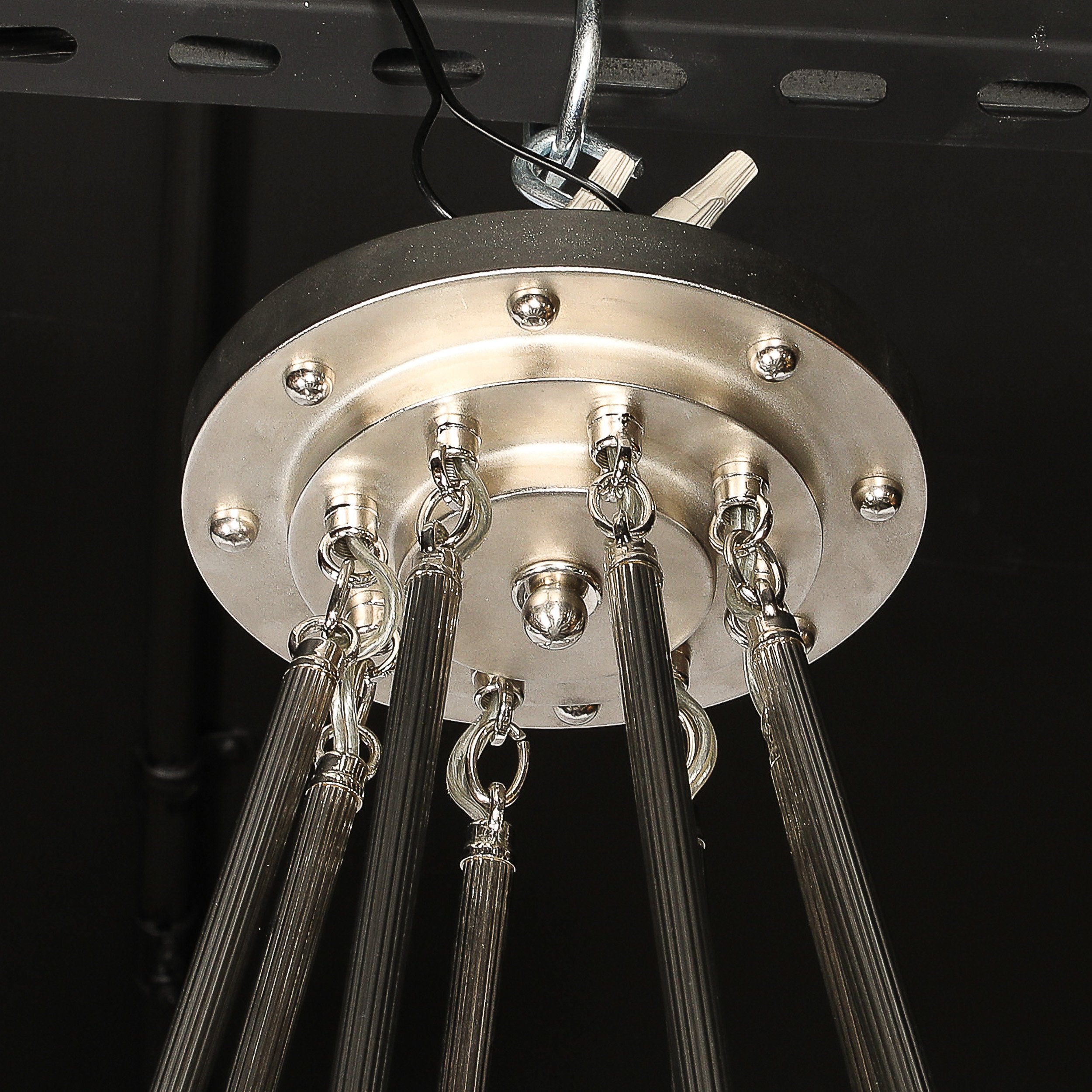 Art Deco Geometric Frosted Glass Starburst Pendant Chandelier signed Degué - High Style Deco 7.jpg