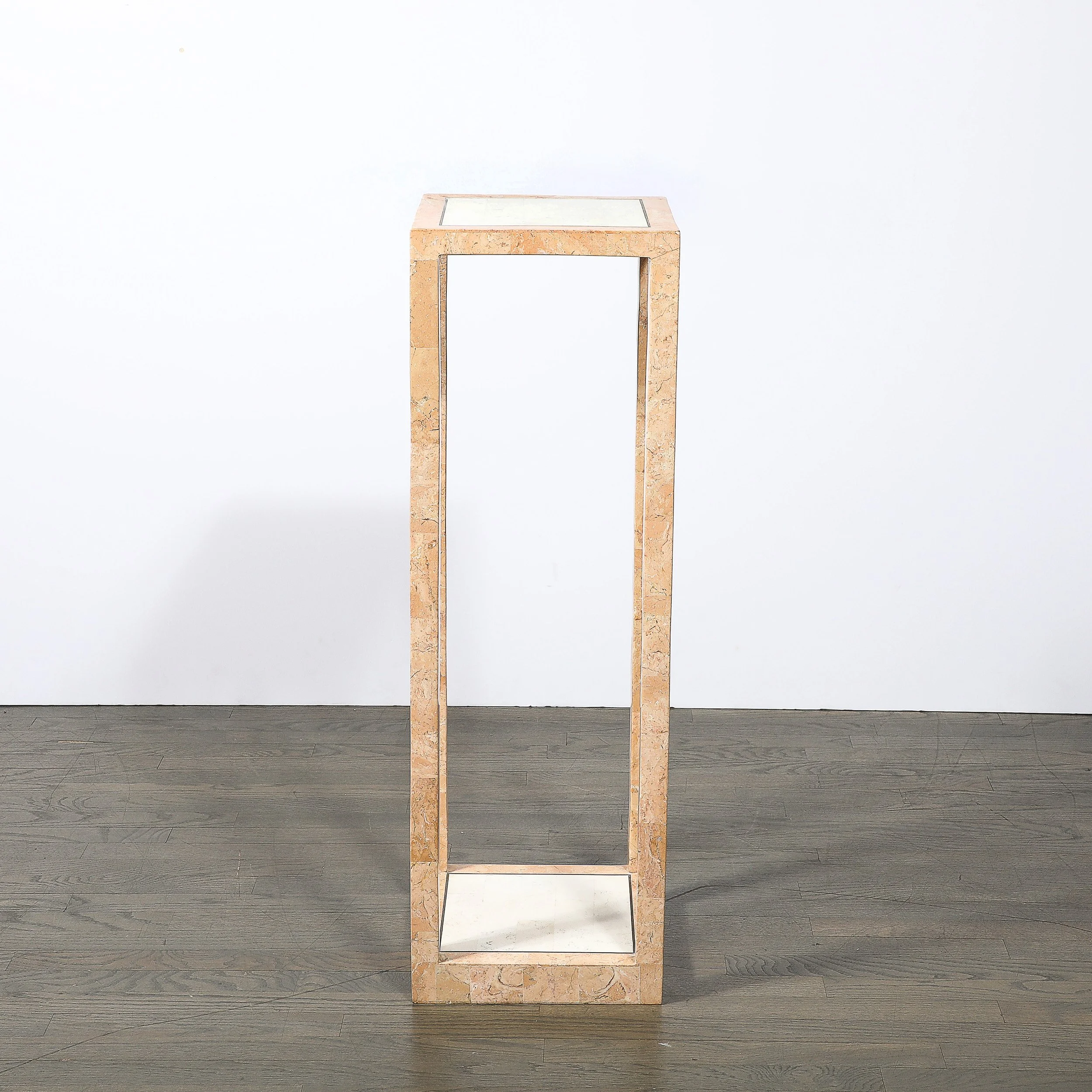 Mid-Century Tessellated Muted Rose & Off White Stone Pedestal by Maitland Smith - High Style Deco 1.jpg