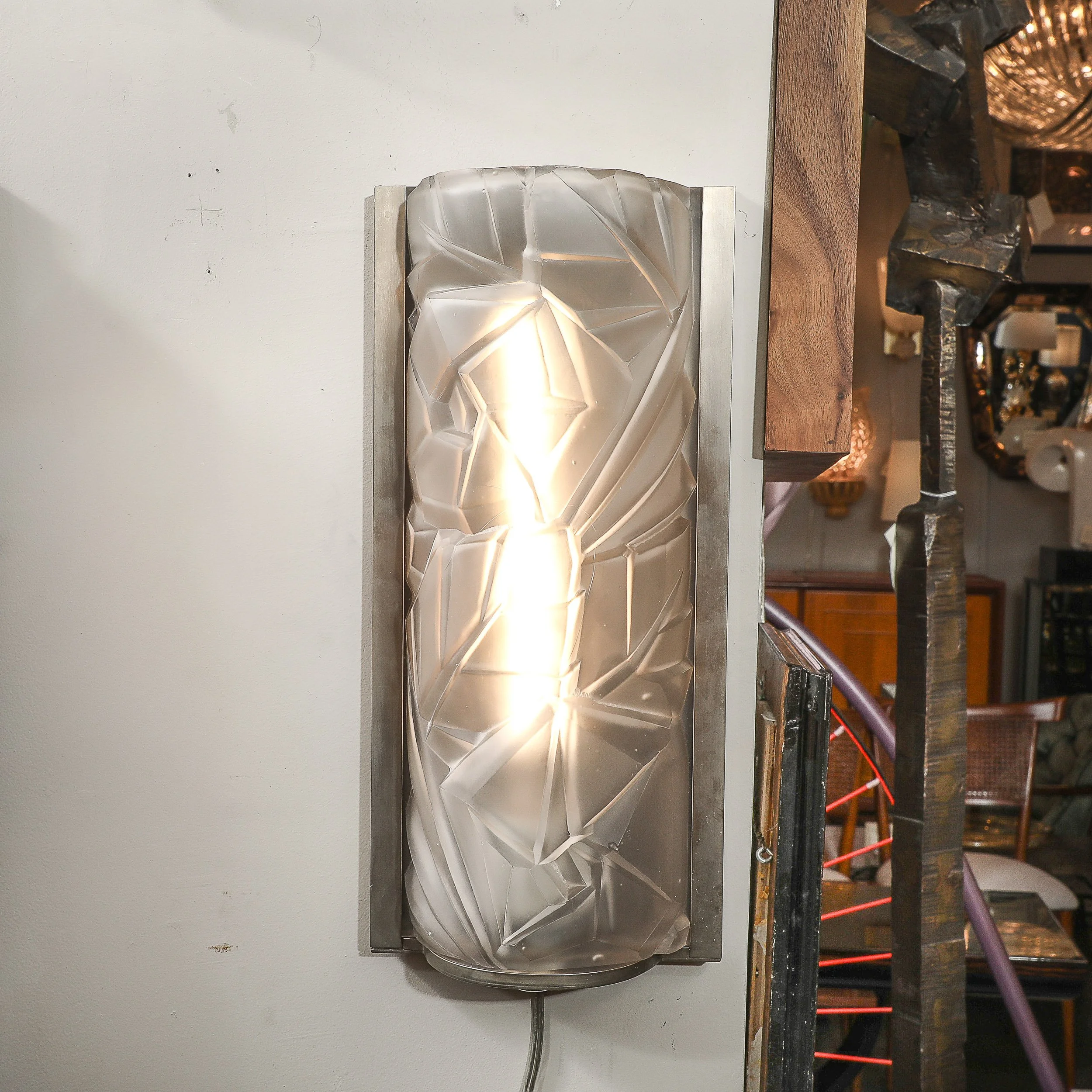Art Deco Molded & Frosted Glass w: Abstract Cubist Geometric Motif Sconces - High Style Deco 7.jpg