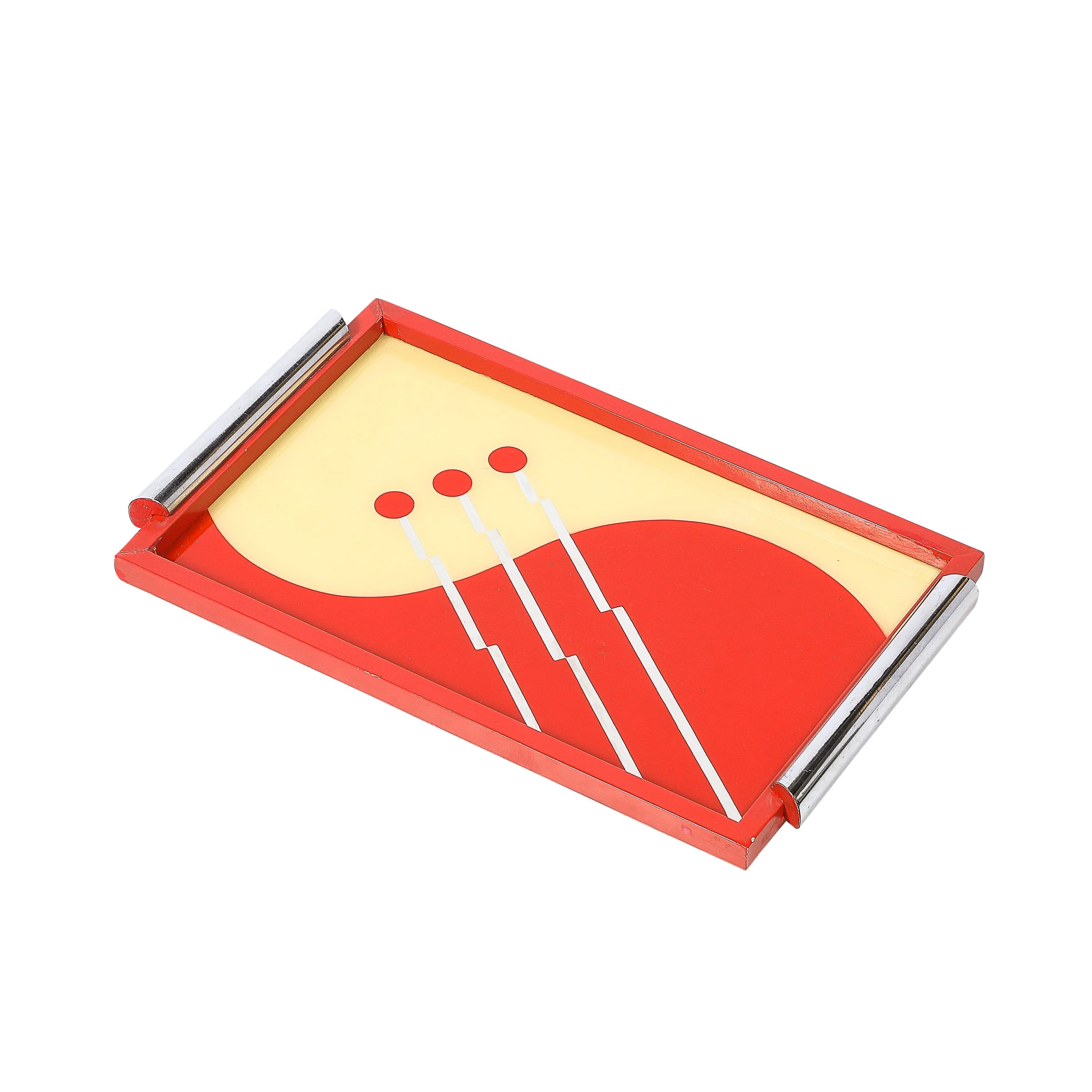 Art Deco Eglomise Graphic Geometric Detailed Tray in Vermillion Red & Yellow - High Style Deco.jpg