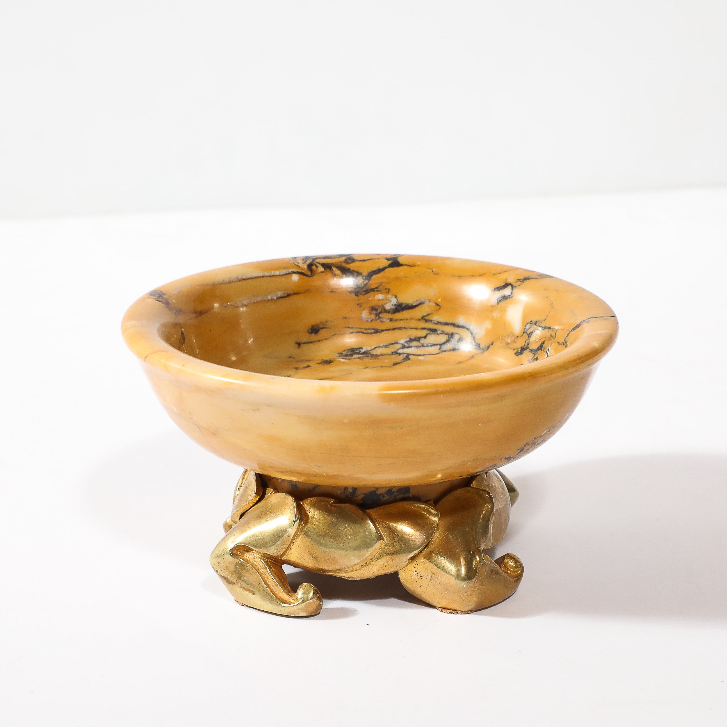 Art Deco Amber Gold Marble Dish with Stylized Gilt Bronze Base - High Style Deco 1.jpg