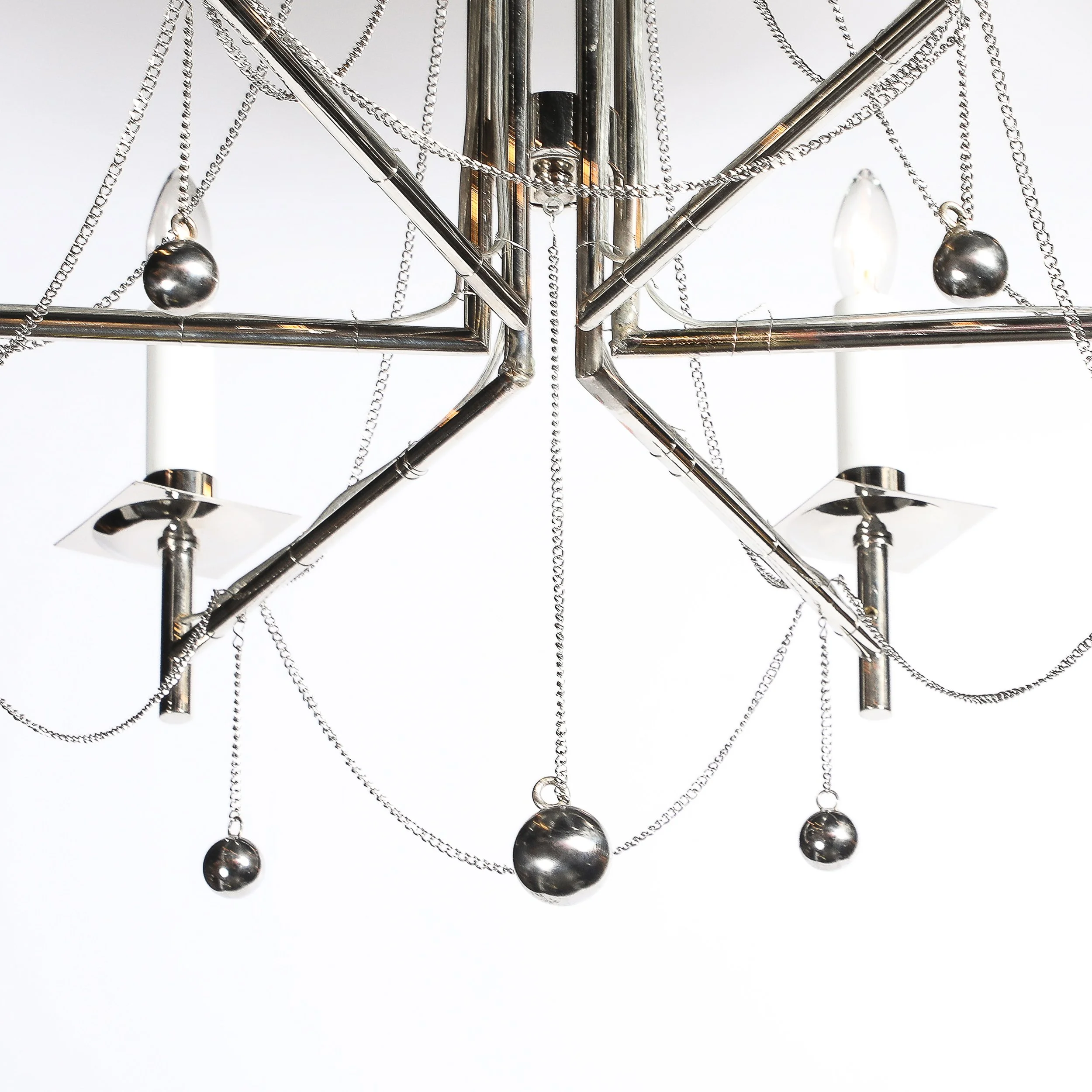 Modernist Polished Nickel Six Arm Chandelier w: Chain & Spherical Detailing - High Style Deco 5.jpg