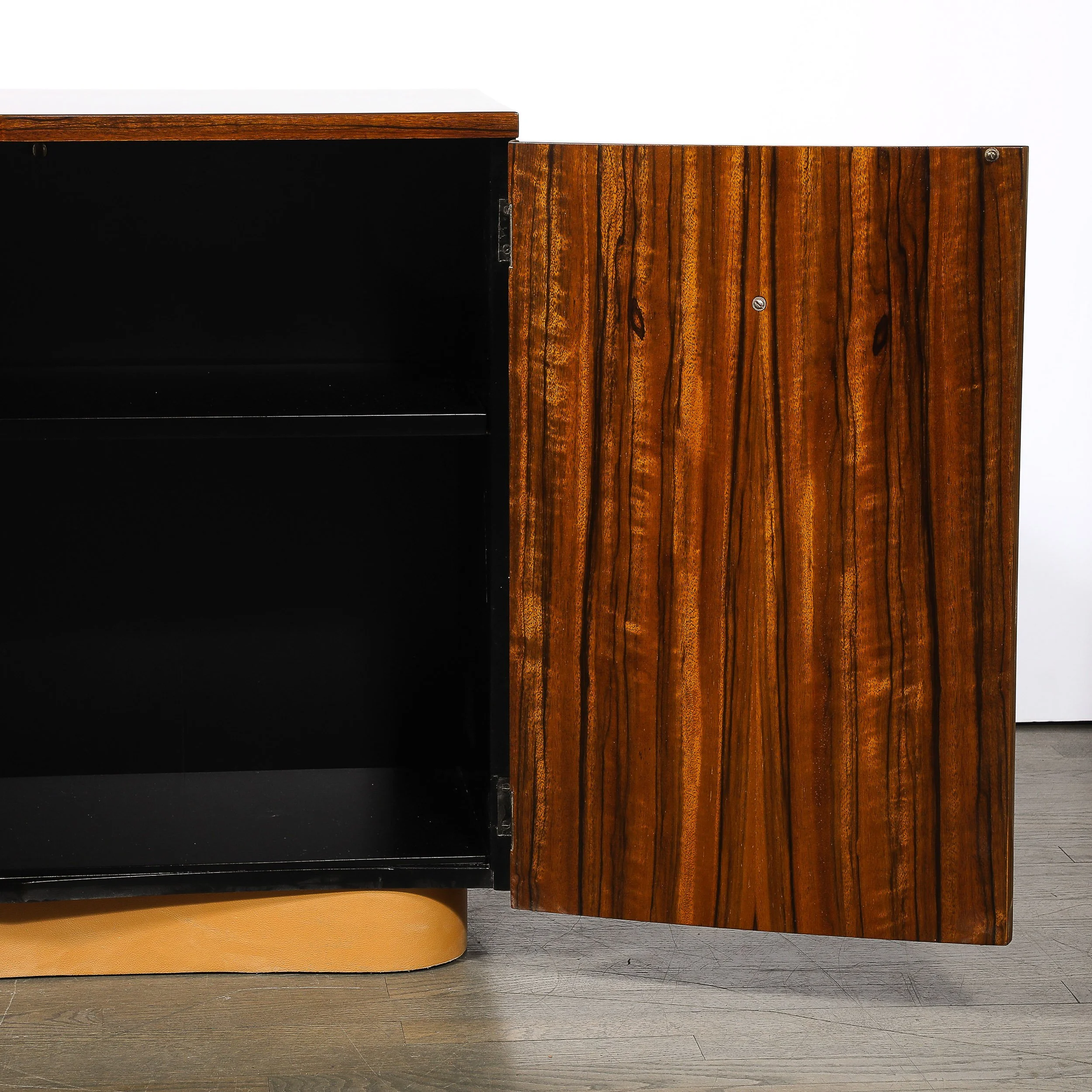 Art Deco Brass Pulls & Leather Wrapped Base Paldao Wood Cabinet by Gilbert Rhode - High Style Deco 6.jpg