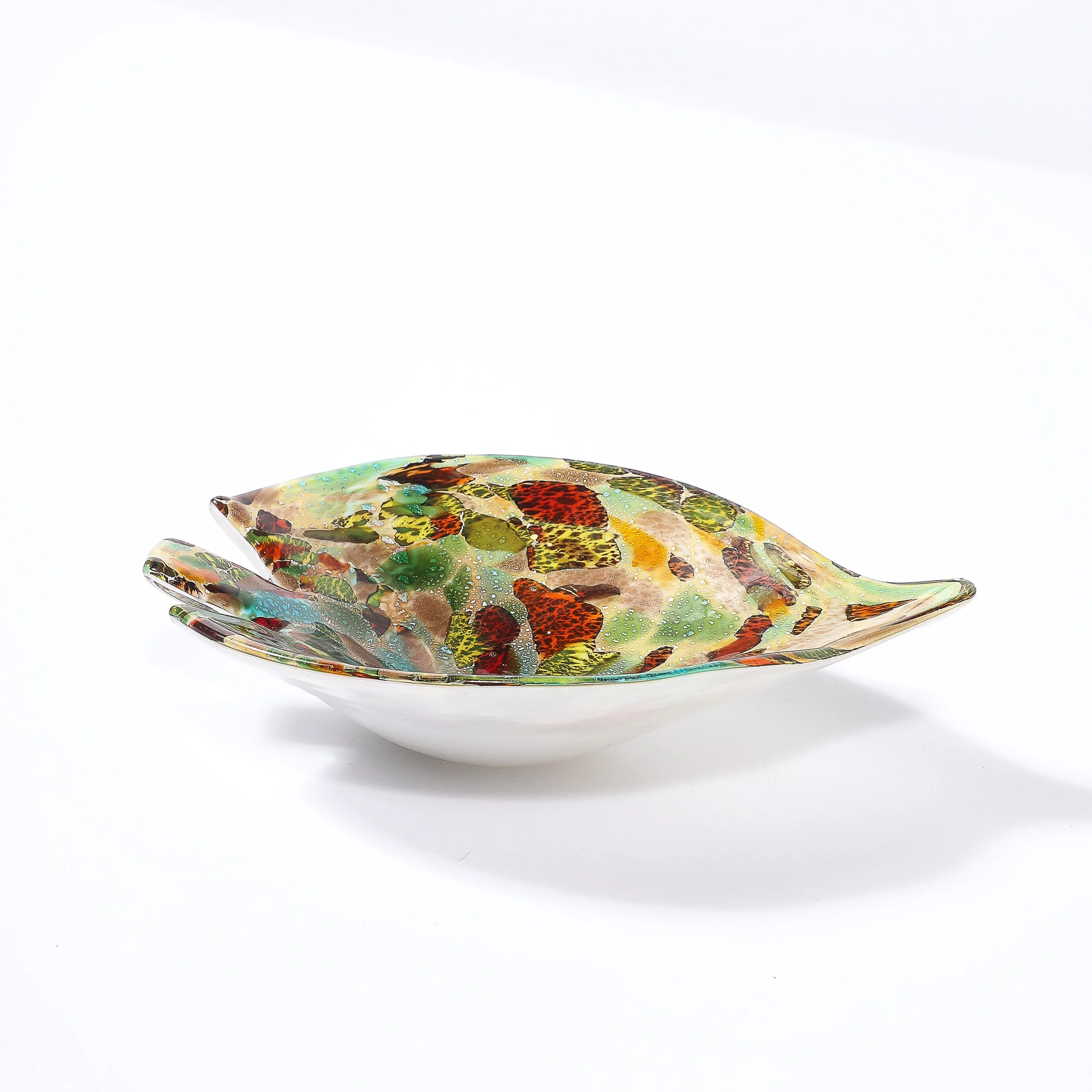 Mid-Century Modernist Hand-Blown Murano Glass Tutti Frutti Leaf Form Dish - High Style Deco 13.jpg