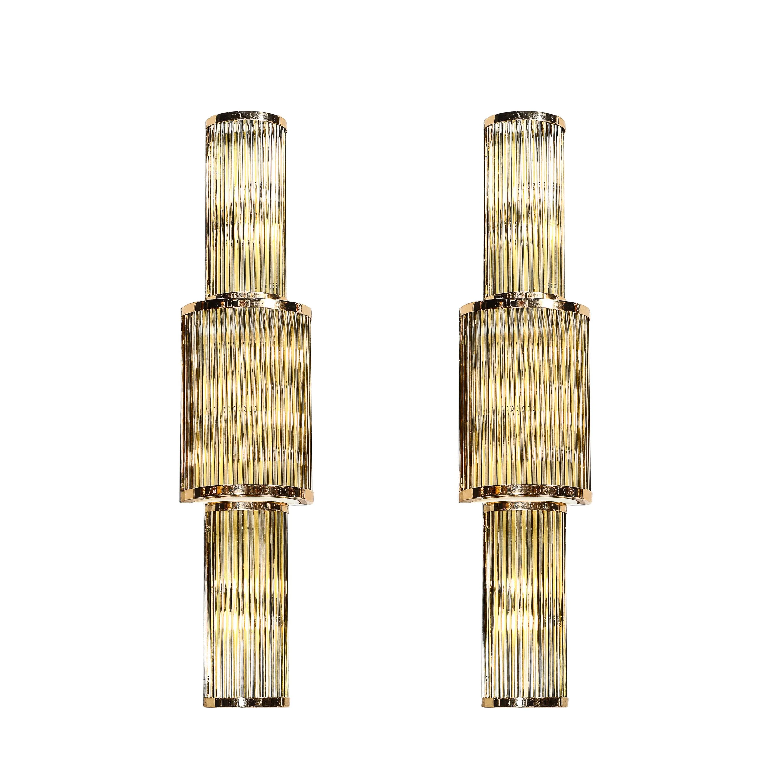 Art Deco Style 3-Tier Polished Brass Hand-Blown Murano Mixed Glass Rod Sconces - High Style Deco.jpg