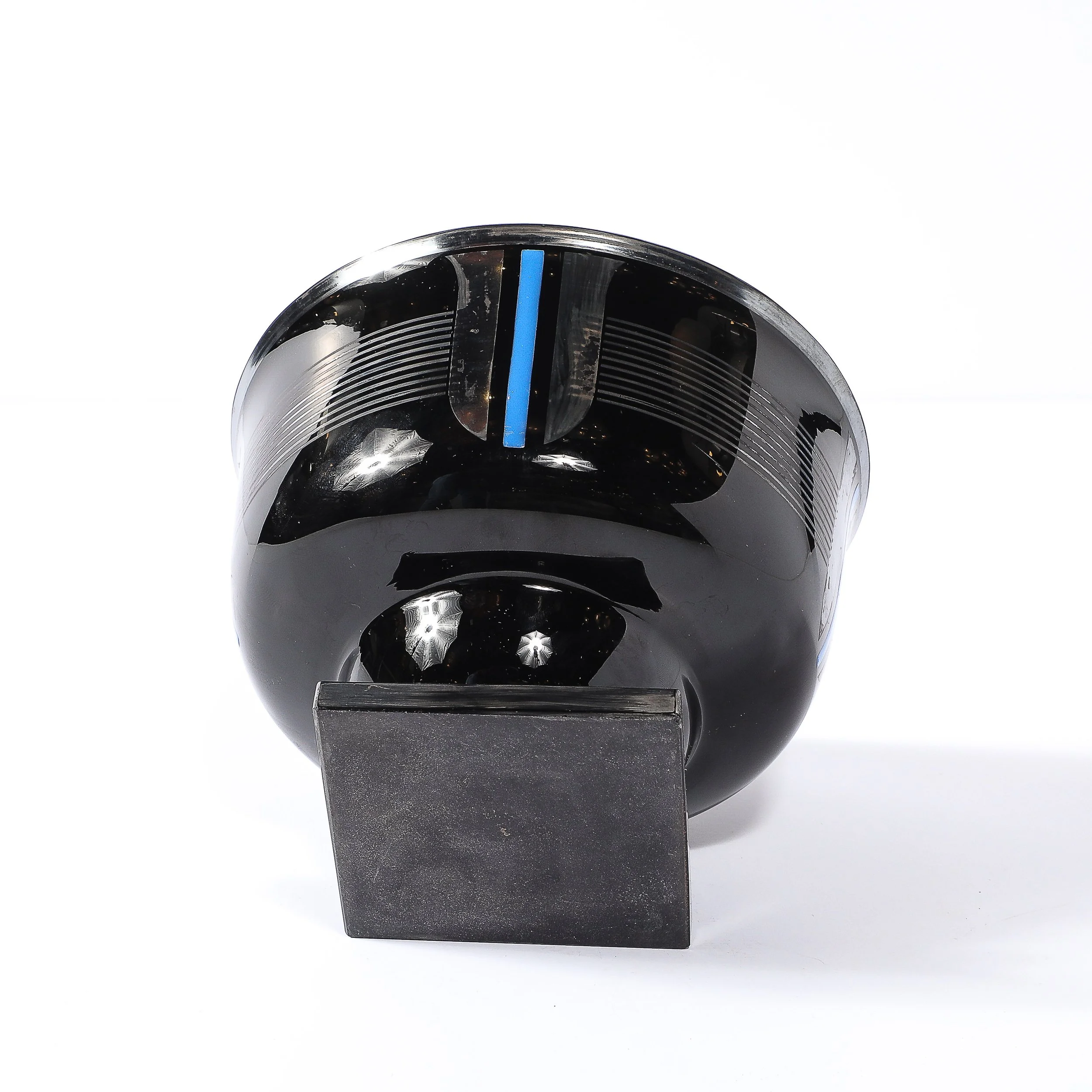 Art Deco Silvered Black Glass Linear Detailed Bowl signed HEM by Michel Herman - High Style Deco 14.jpg