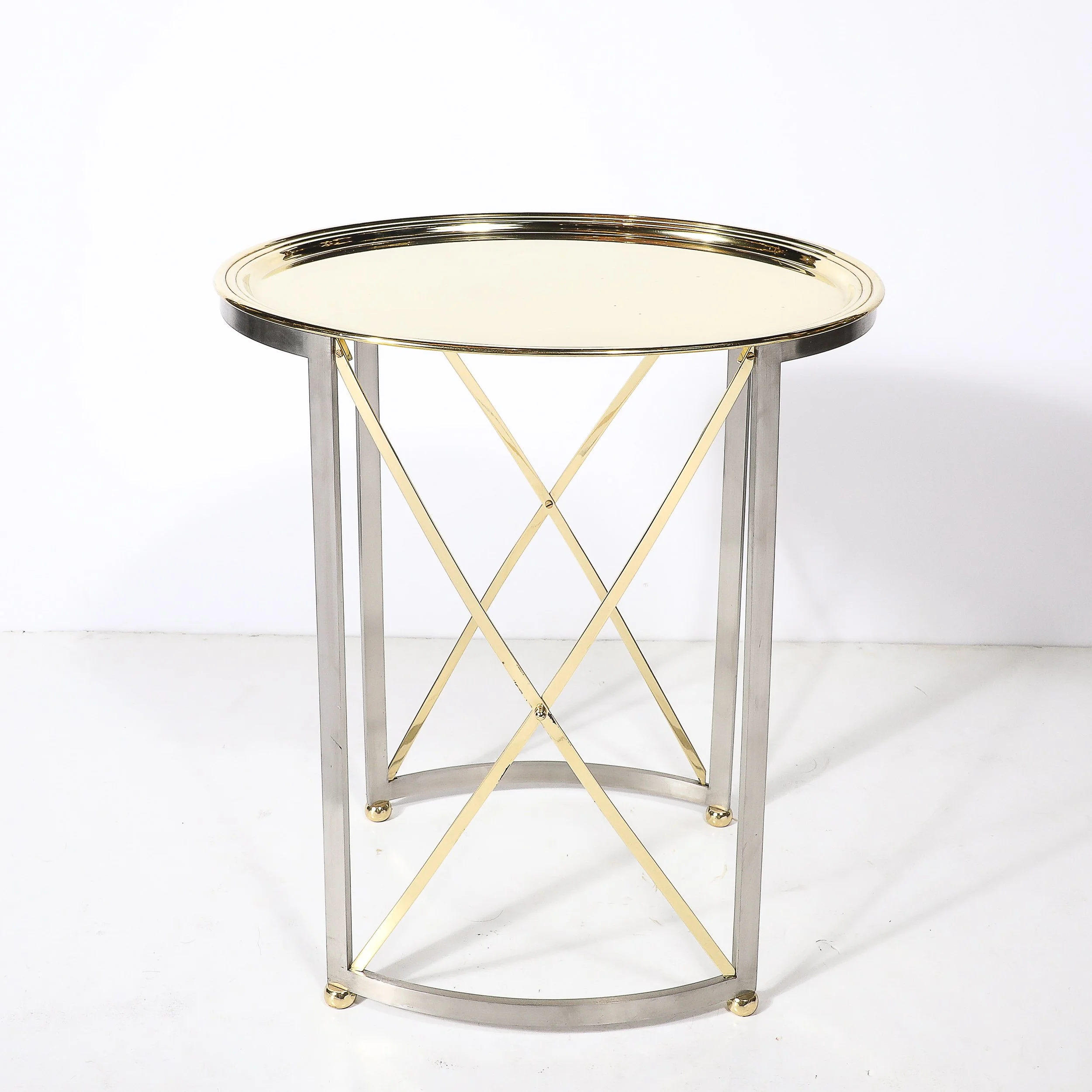 Mid-Century Polished Brass & Brushed Steel Side Table with Lattice Supports - High Style Deco 1.jpg