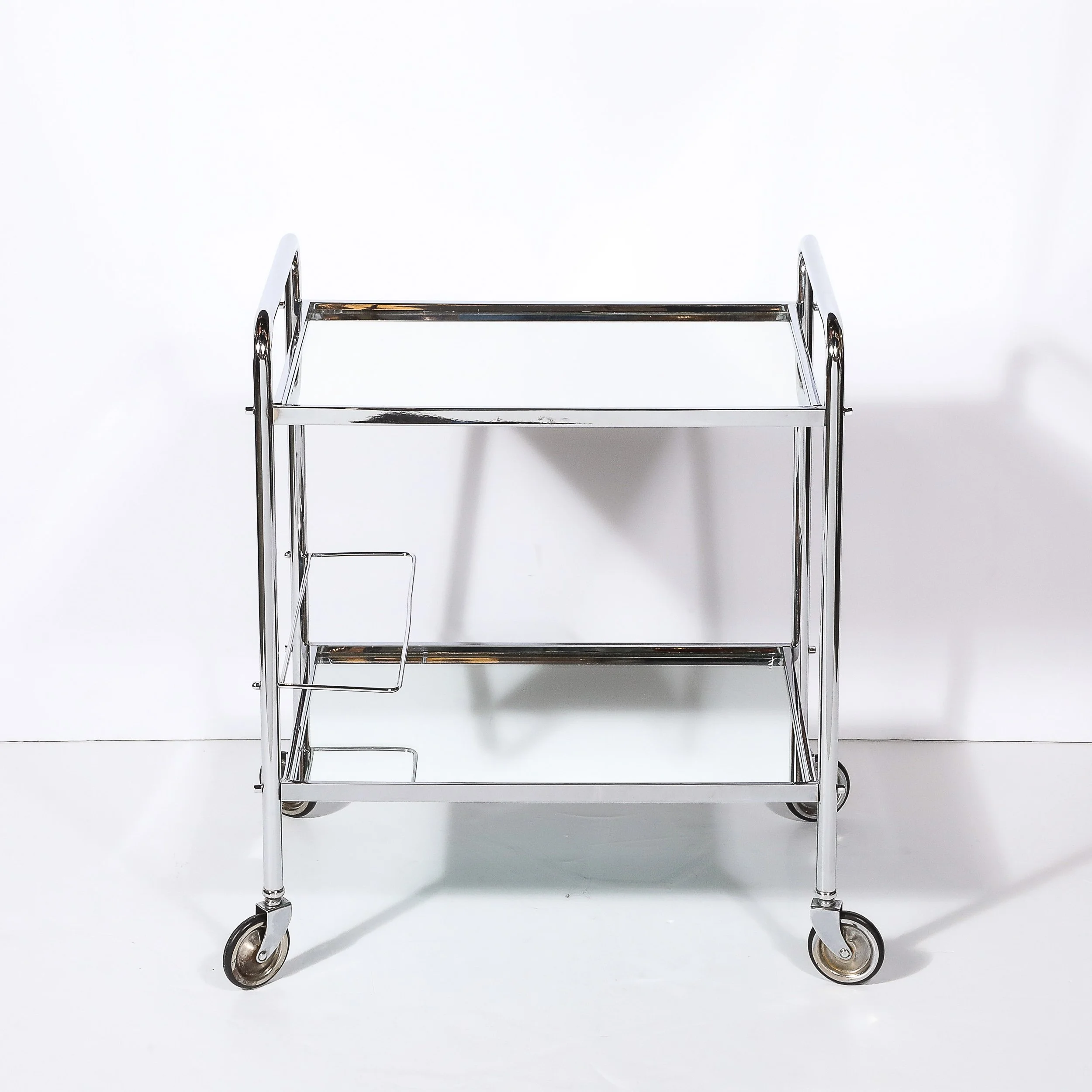Art Deco Machine Age Two-Tier Tubular Bar Cart in Chrome & Mirror - High Style Deco 1.jpg