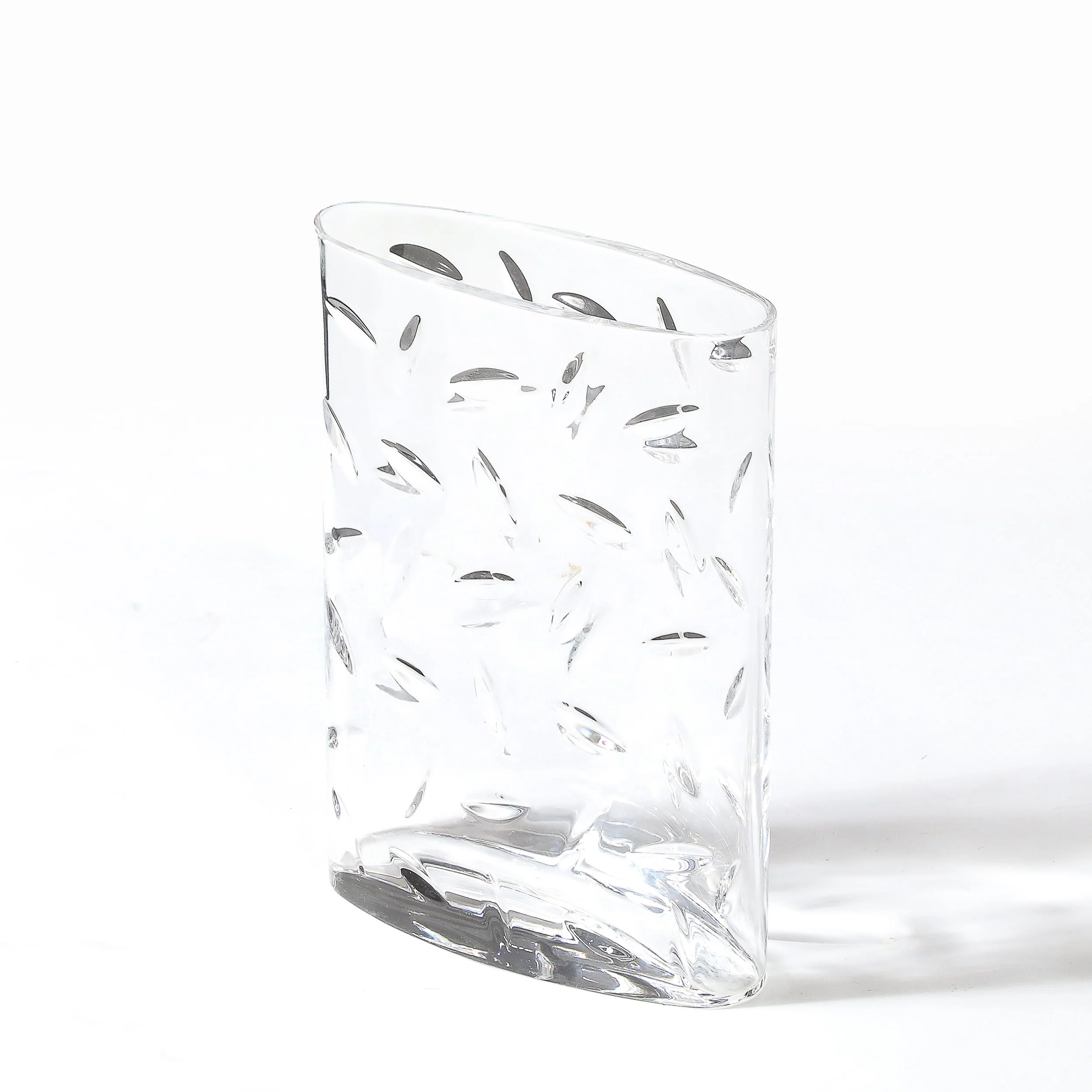 Mid-Century Modernist Cut Crystal Vase w: Leaf Form Motif Signed Tiffany and Co - High Style Deco 2.jpg