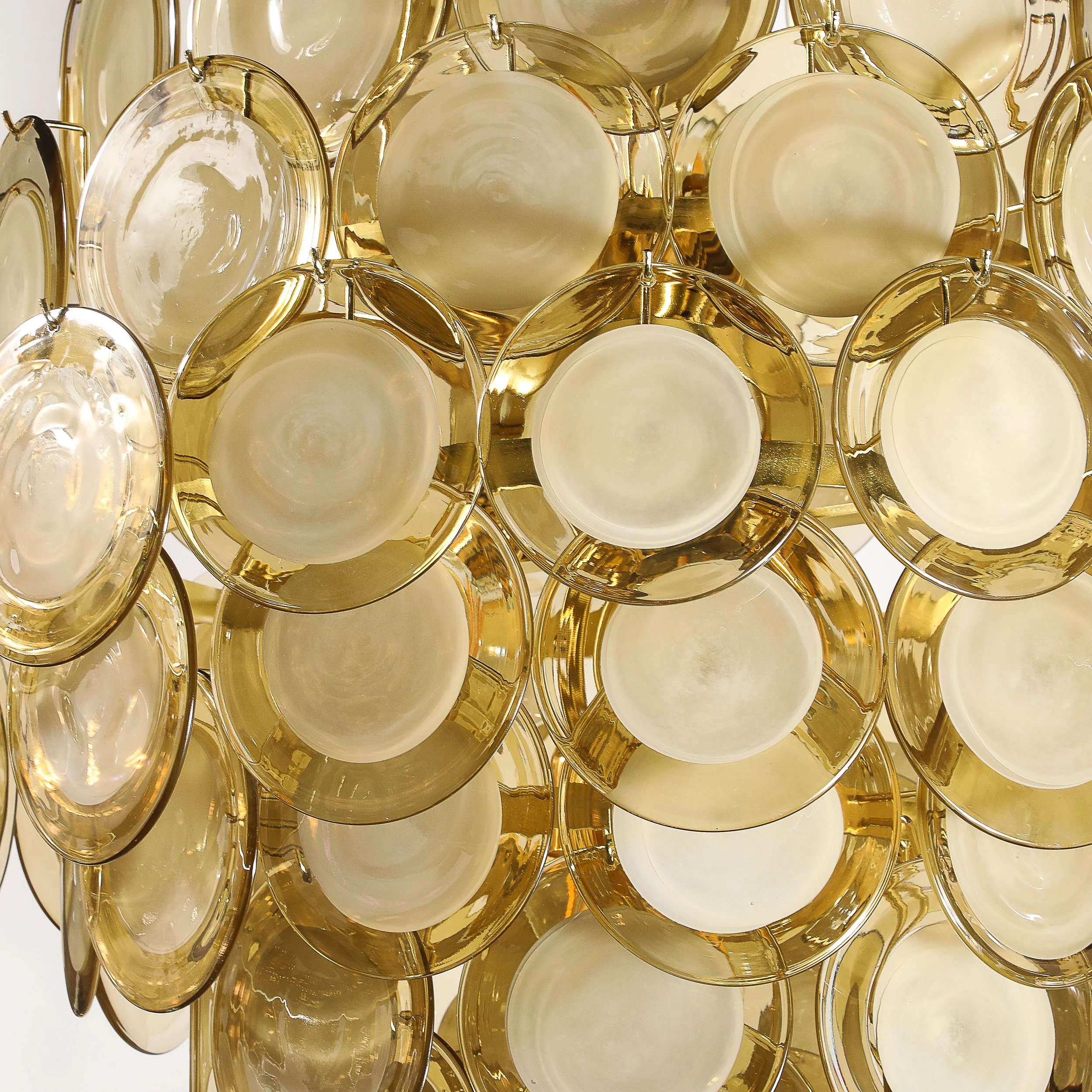 Modernist 10-Tier Handblown Topaz Murano Glass Disc Chandelier w: Brass Fittings - High Style Deco 16.jpg