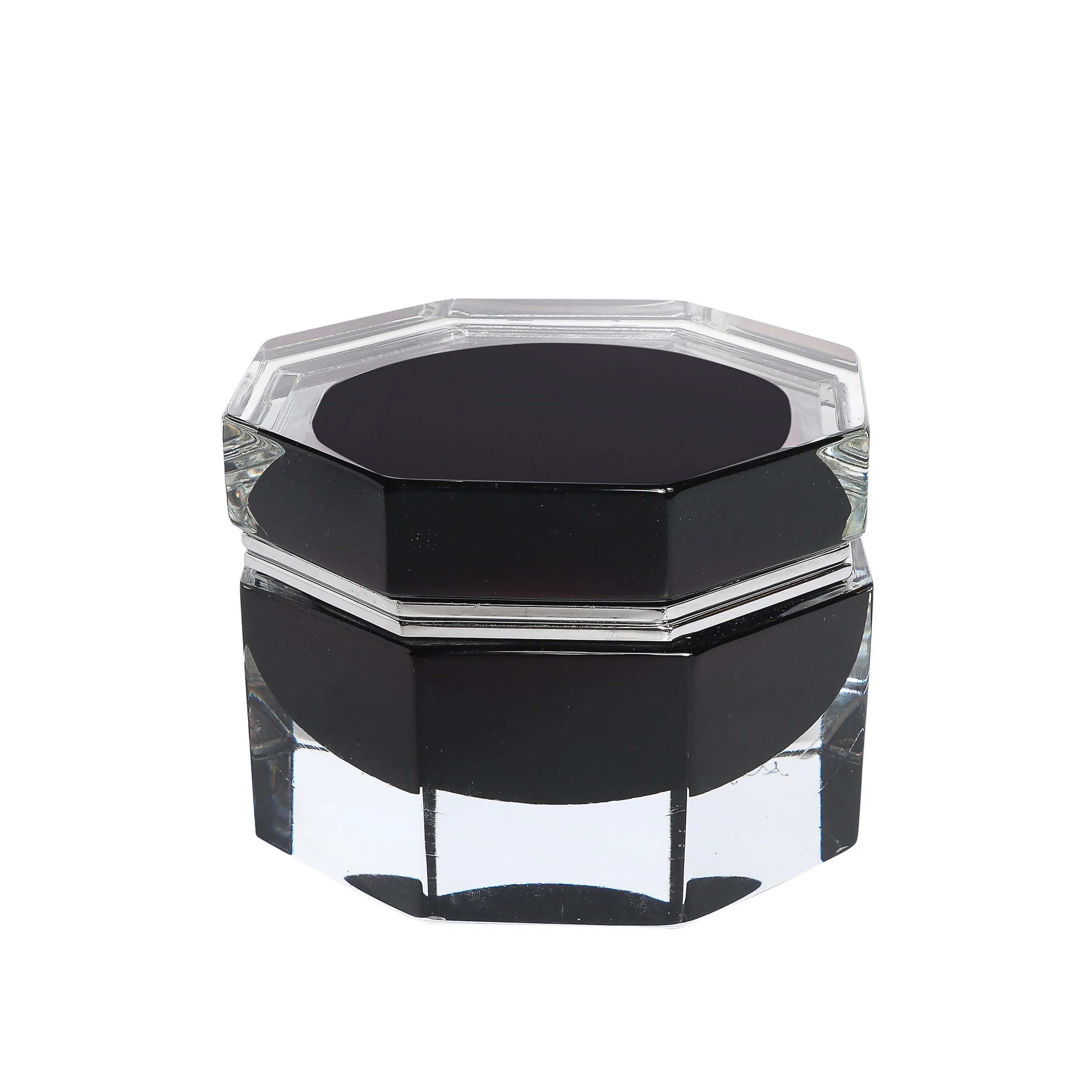 Modernist Octagonal Hand-Blown Blackened Garnet Murano Glass Box w: Nickel - High Style Deco.jpg