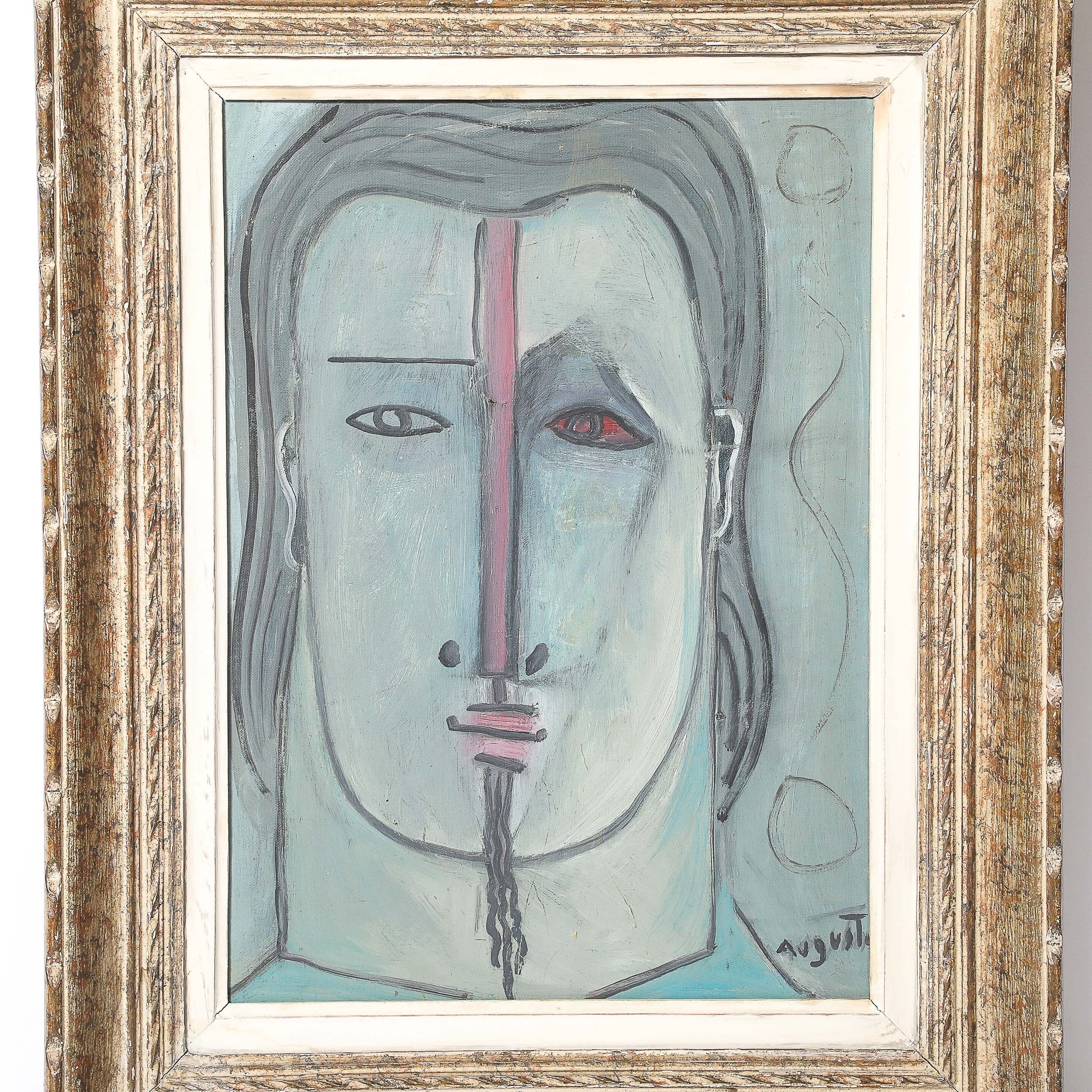 Mid-Century Modernist Abstract Cubist Portrait in Oil on Canvas signed Augusti - High Style Deco 2.jpg
