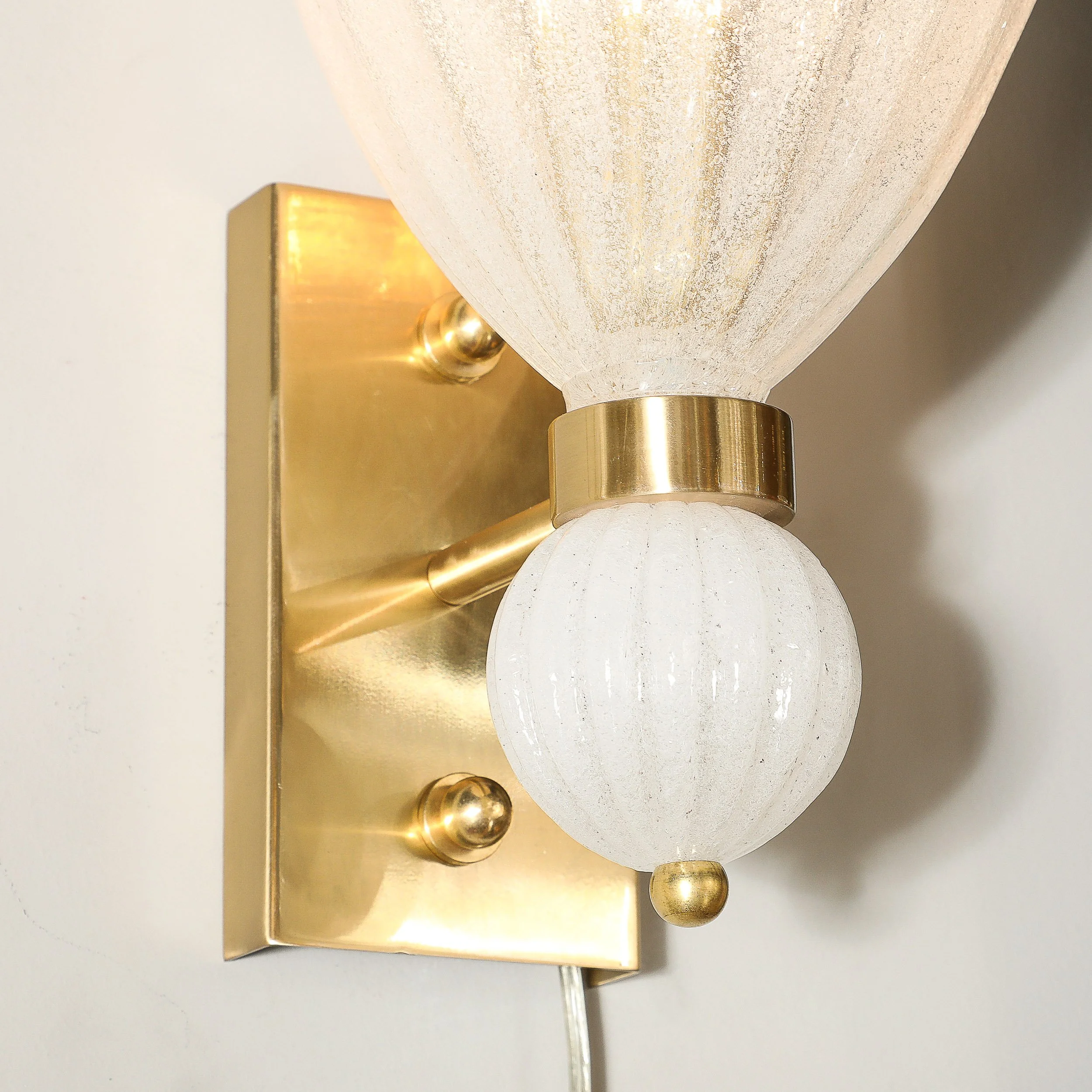 Modernist Hand-Blown Murano Fluted Bullicante Glass Sconces w: Orbital Drop - High Style Deco 4.jpg