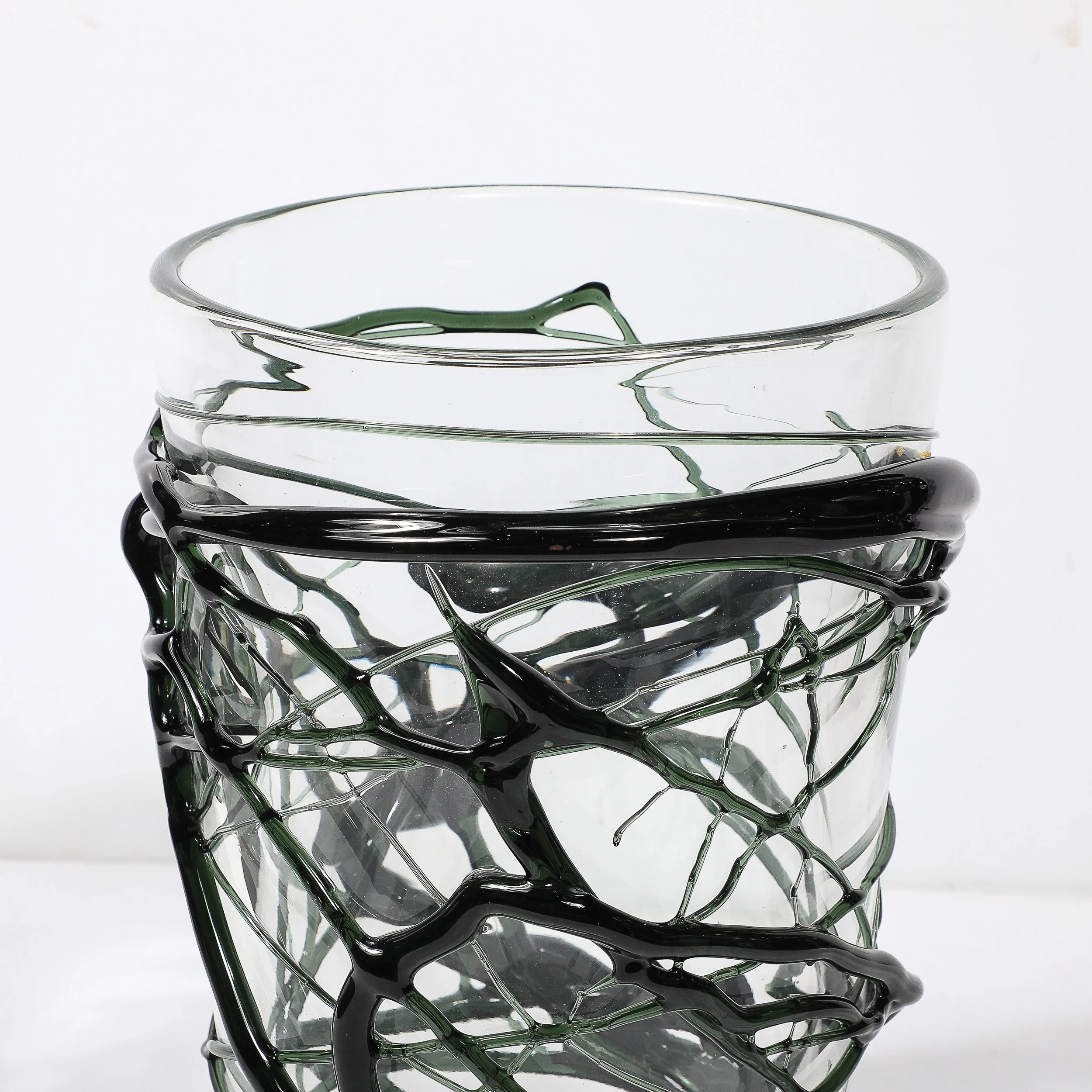 Hand-Blown Murano Glass Vases with Organic Viridian Green Sculptural Striations - High Style Deco 30.jpg