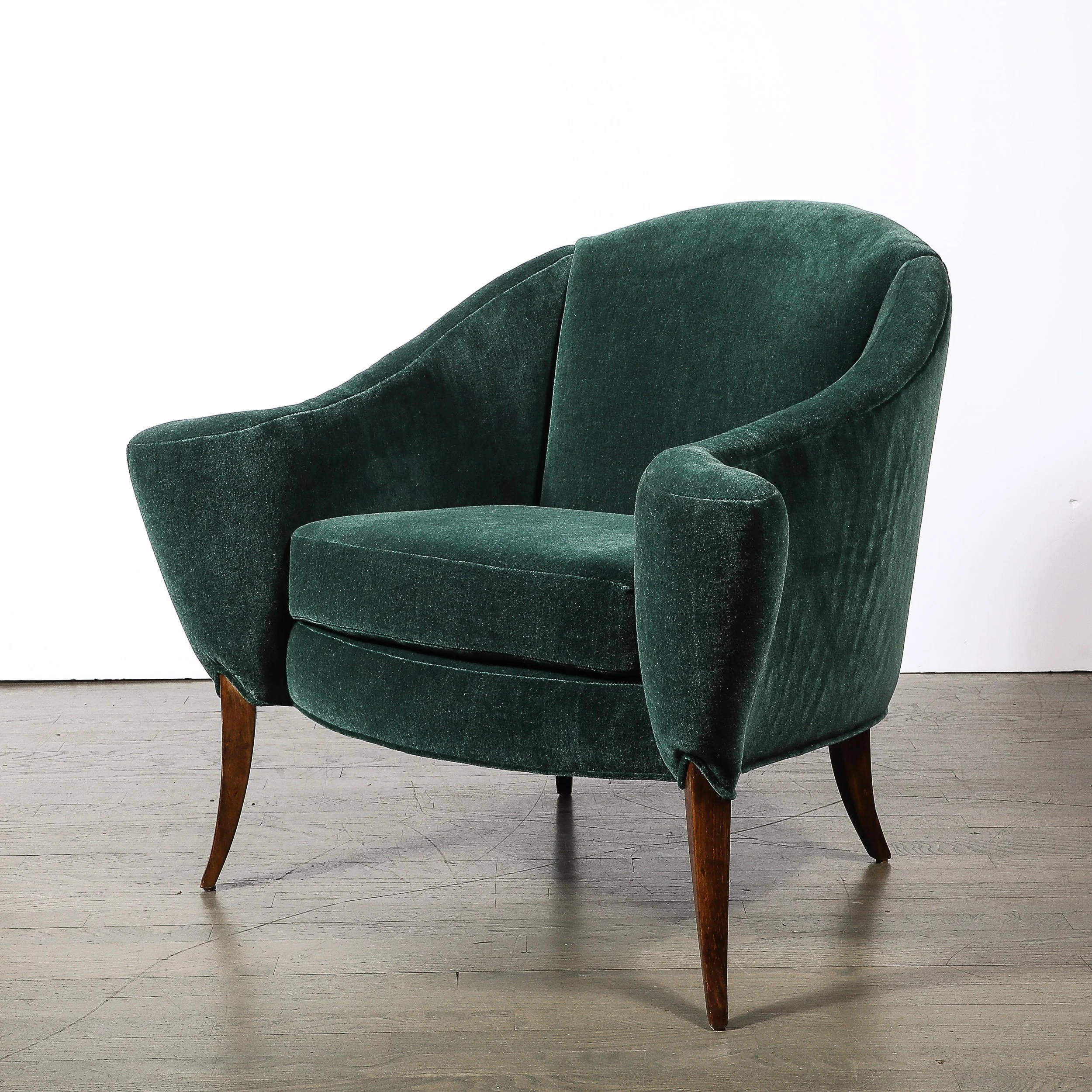 Art Deco Scroll Form Lounge Chair W: Walnut Supports in Viridian Velvet Mohair - High Style Deco 5.jpg