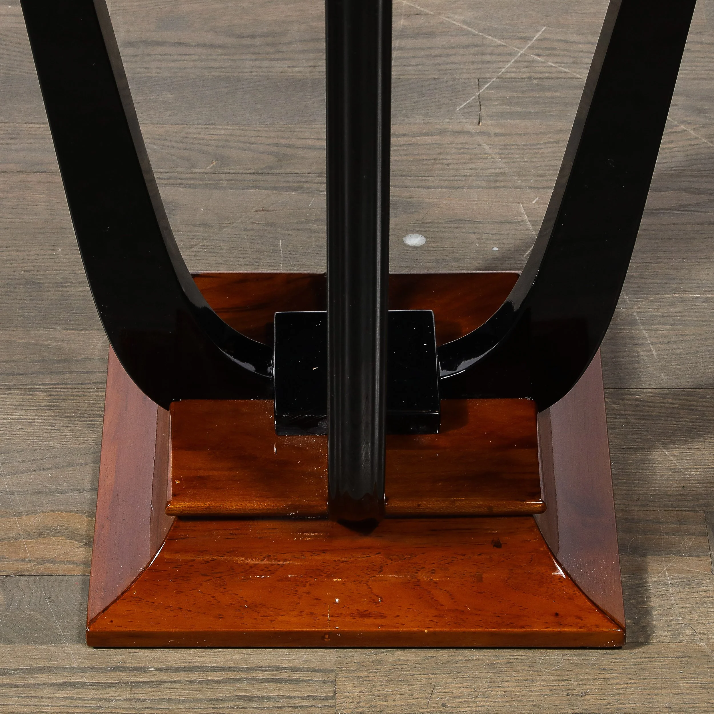 Art Deco Machine Age Square Walnut Occasional Table w: Black Mirror Glass Top - High Style Deco 2.jpg