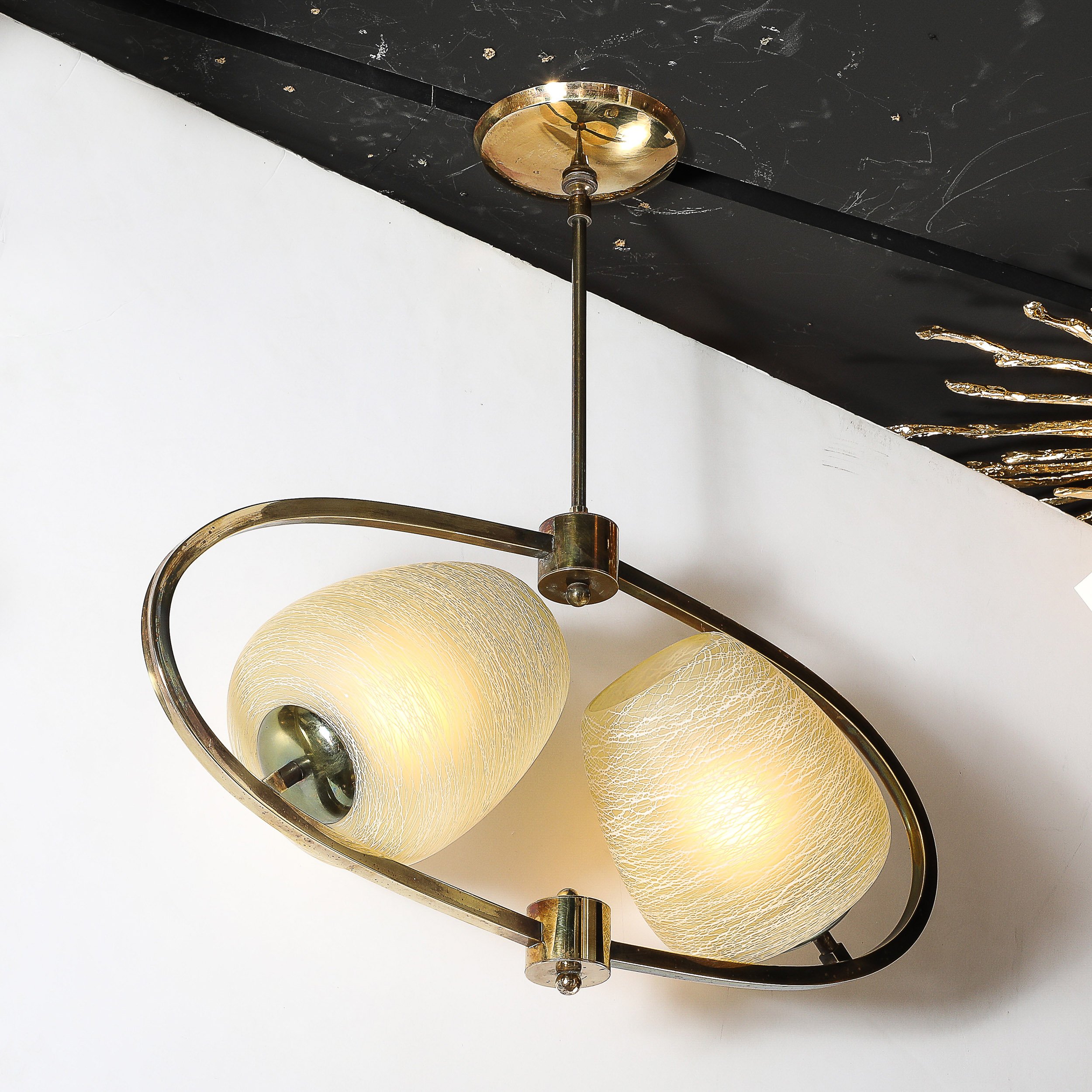 Mid-Century Elliptical Chandelier w: Striated Spun Glass Shades in Antique Brass - High Style Deco 8.jpg