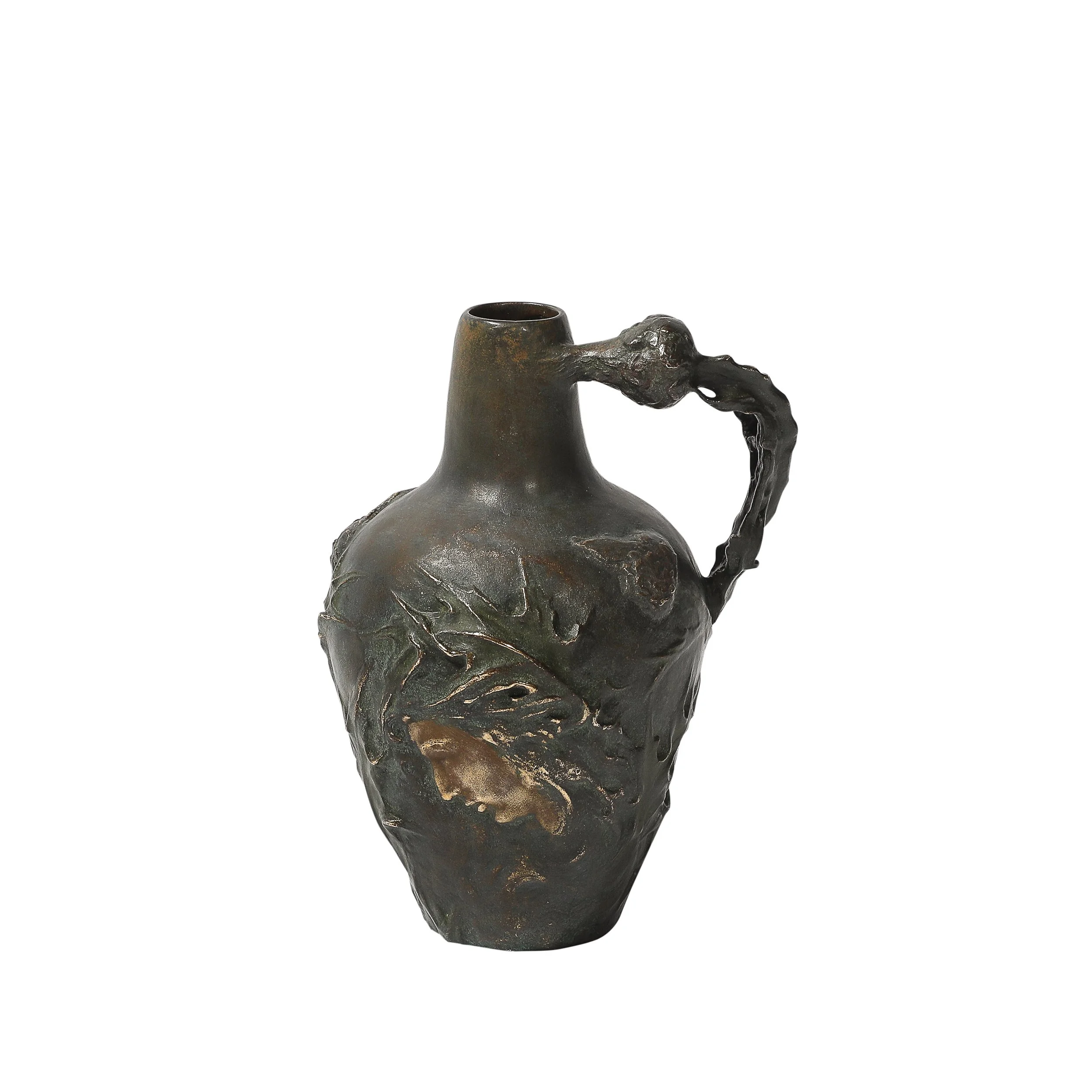 Art Nouveau Bronze Flagon Maiden Enveloped in Milk Thistle signed Jeanne Jozon - High Style Deco.jpg
