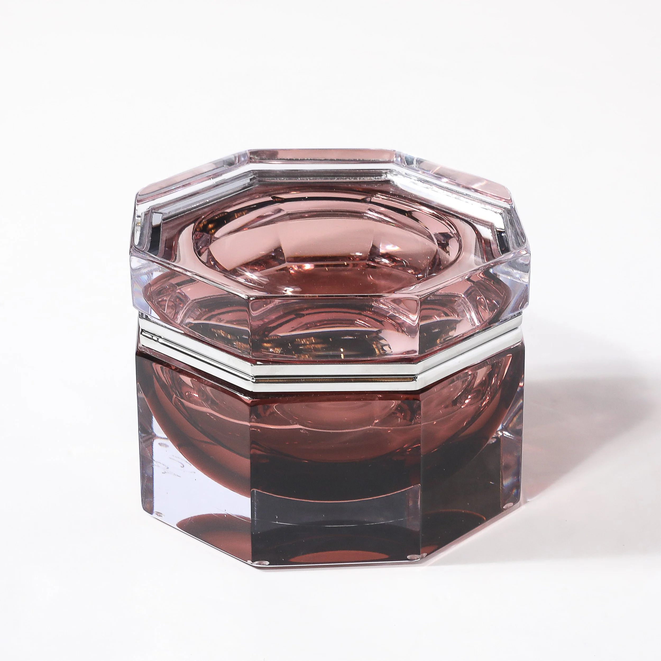 Modernist Octagonal Handblown Murano Glass Box in Smoked Ruby W: Polished Nickel - High Style Deco 8.jpg