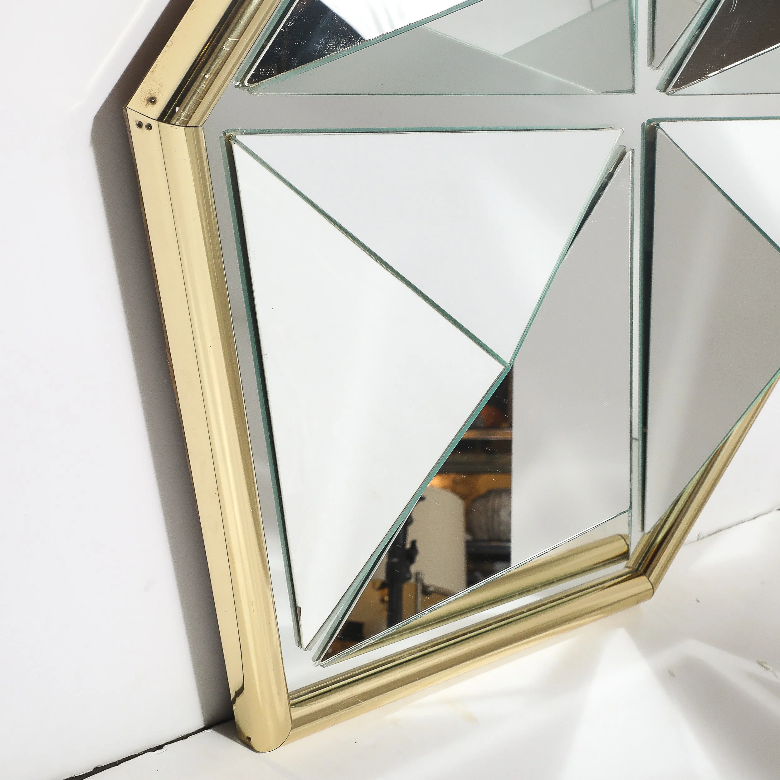 Mid-Century Hexagonal Segmented Kaleidoscopic Mirror W: Rounded Brass Frame - High Style Deco 6.jpg