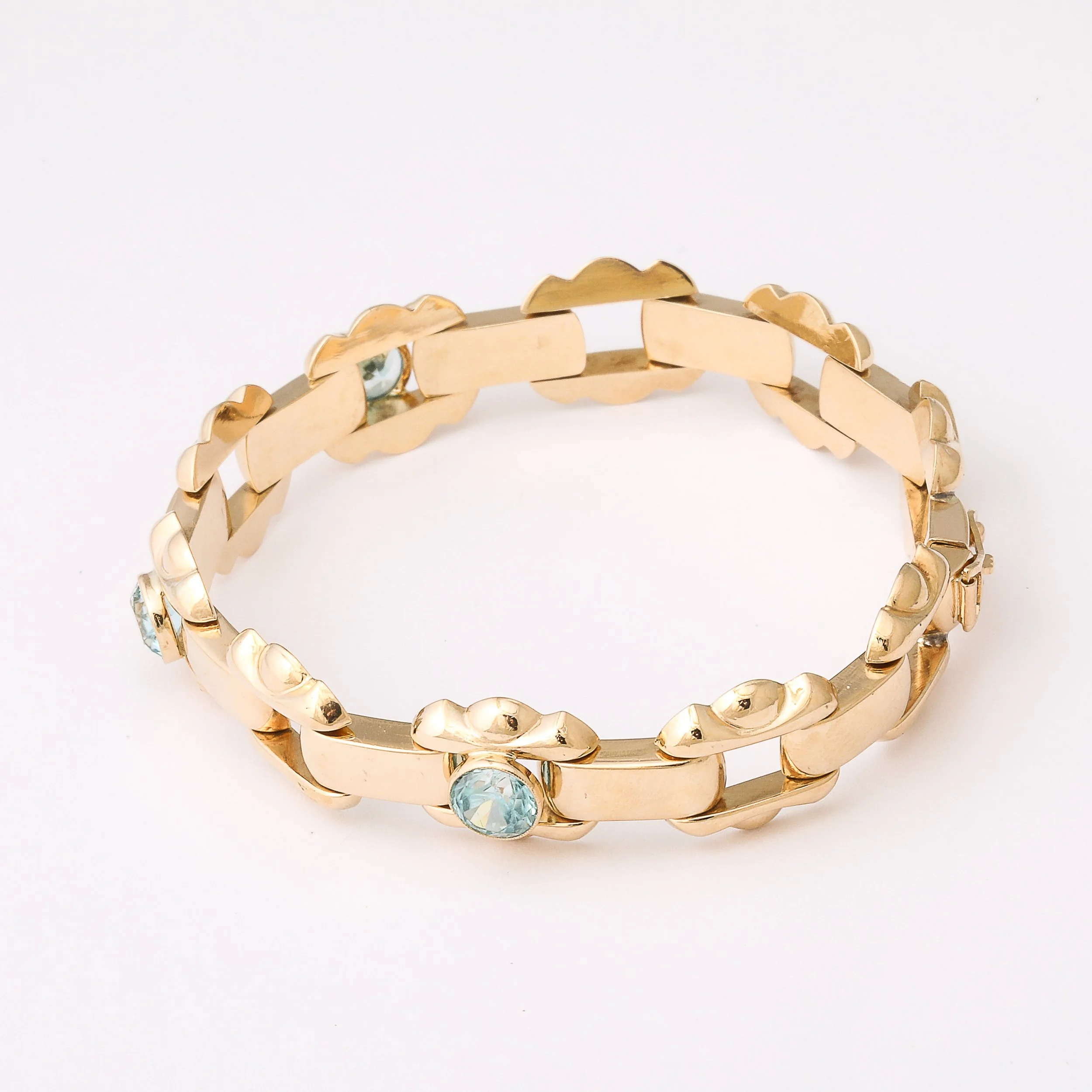 Art Deco Esemco Articulating 14k Gold Bracelet with Round Cut Aquamarines - High Style Deco 9.jpg
