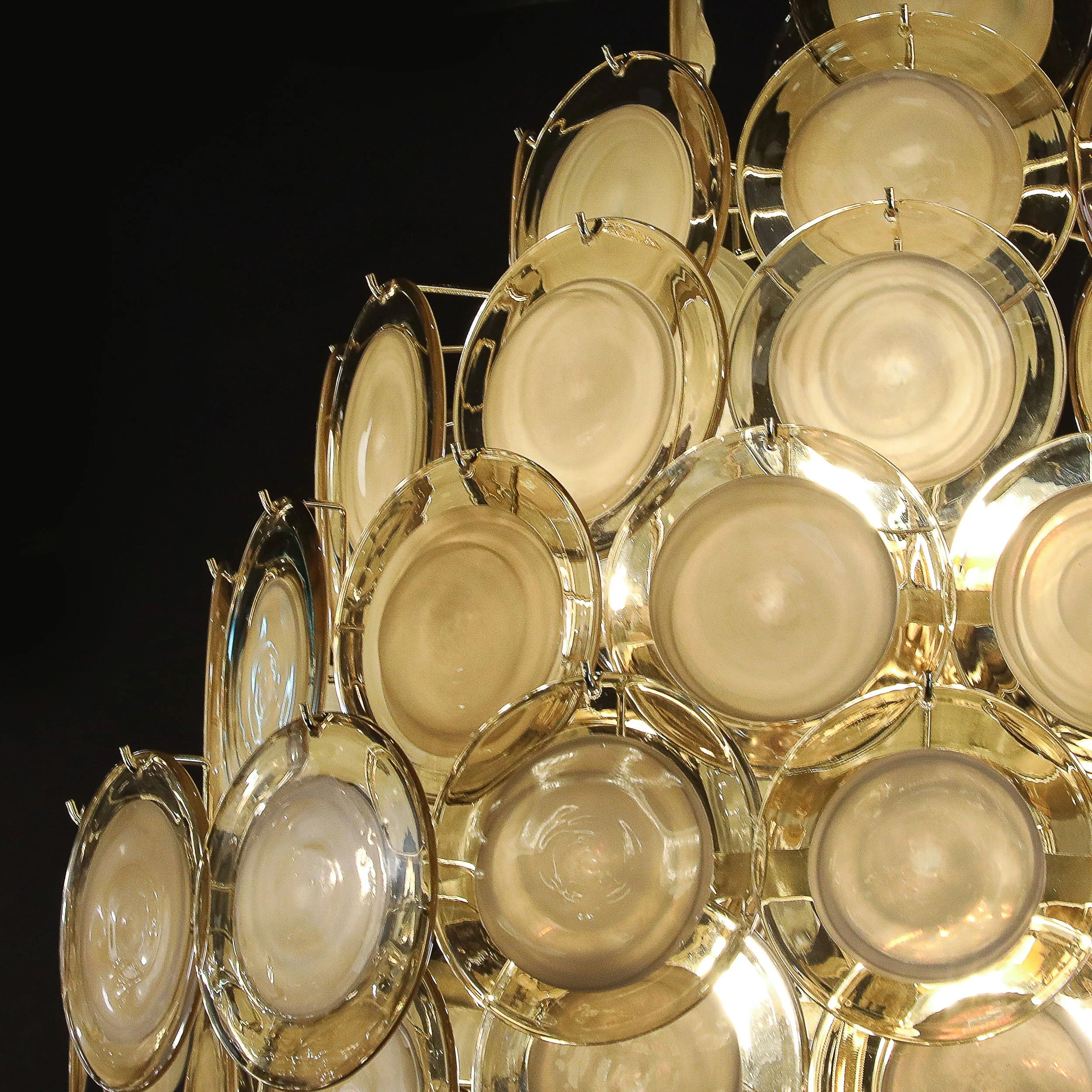 Modernist 10-Tier Handblown Topaz Murano Glass Disc Chandelier w: Brass Fittings - High Style Deco 12.jpg